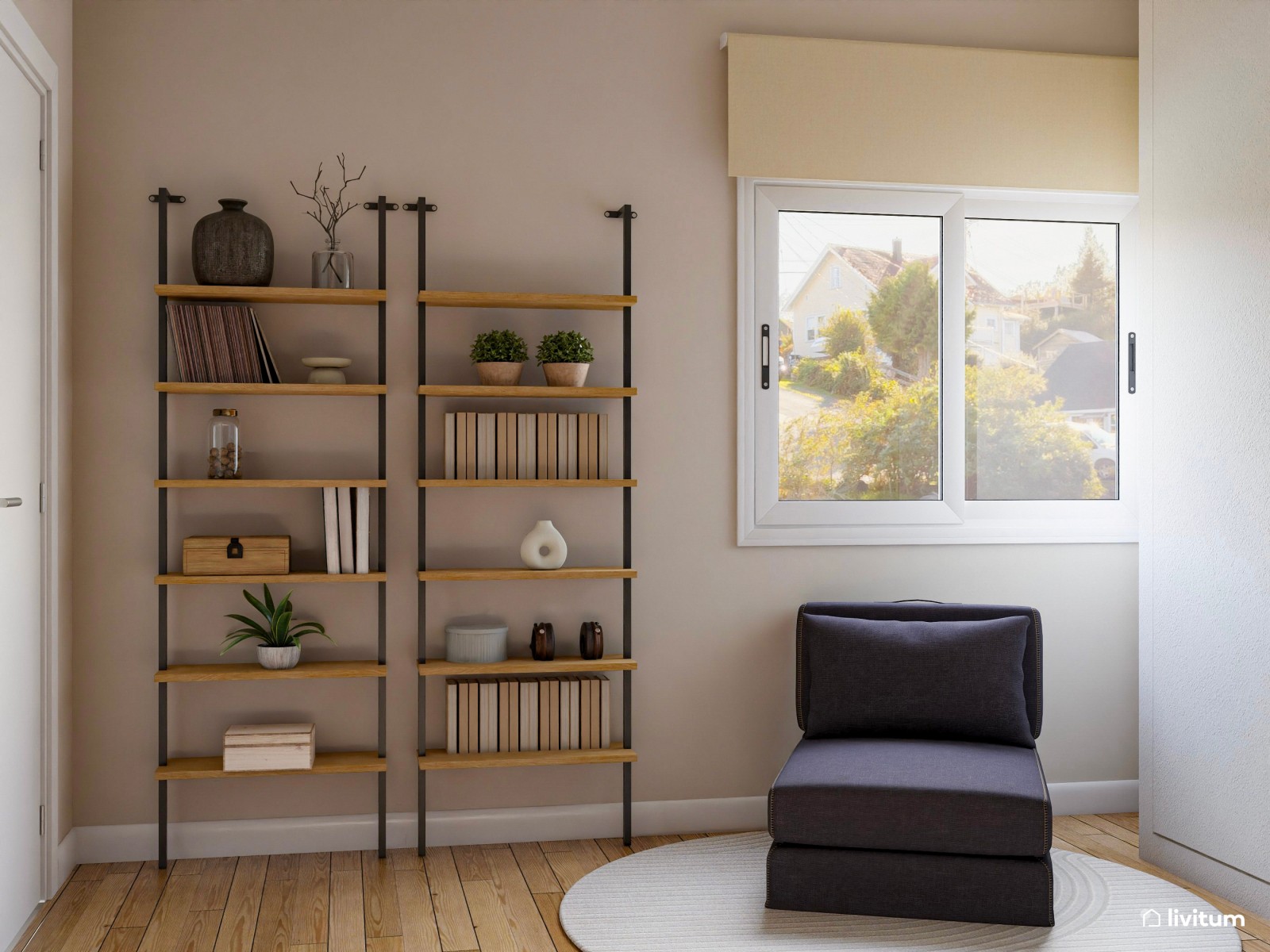 Estudio moderno en madera, blanco y gris oscuro