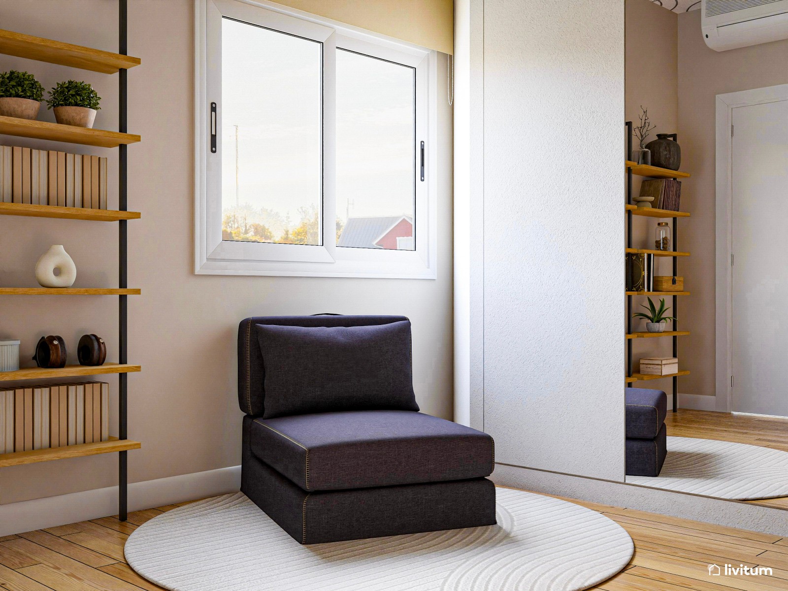 Estudio moderno en madera, blanco y gris oscuro