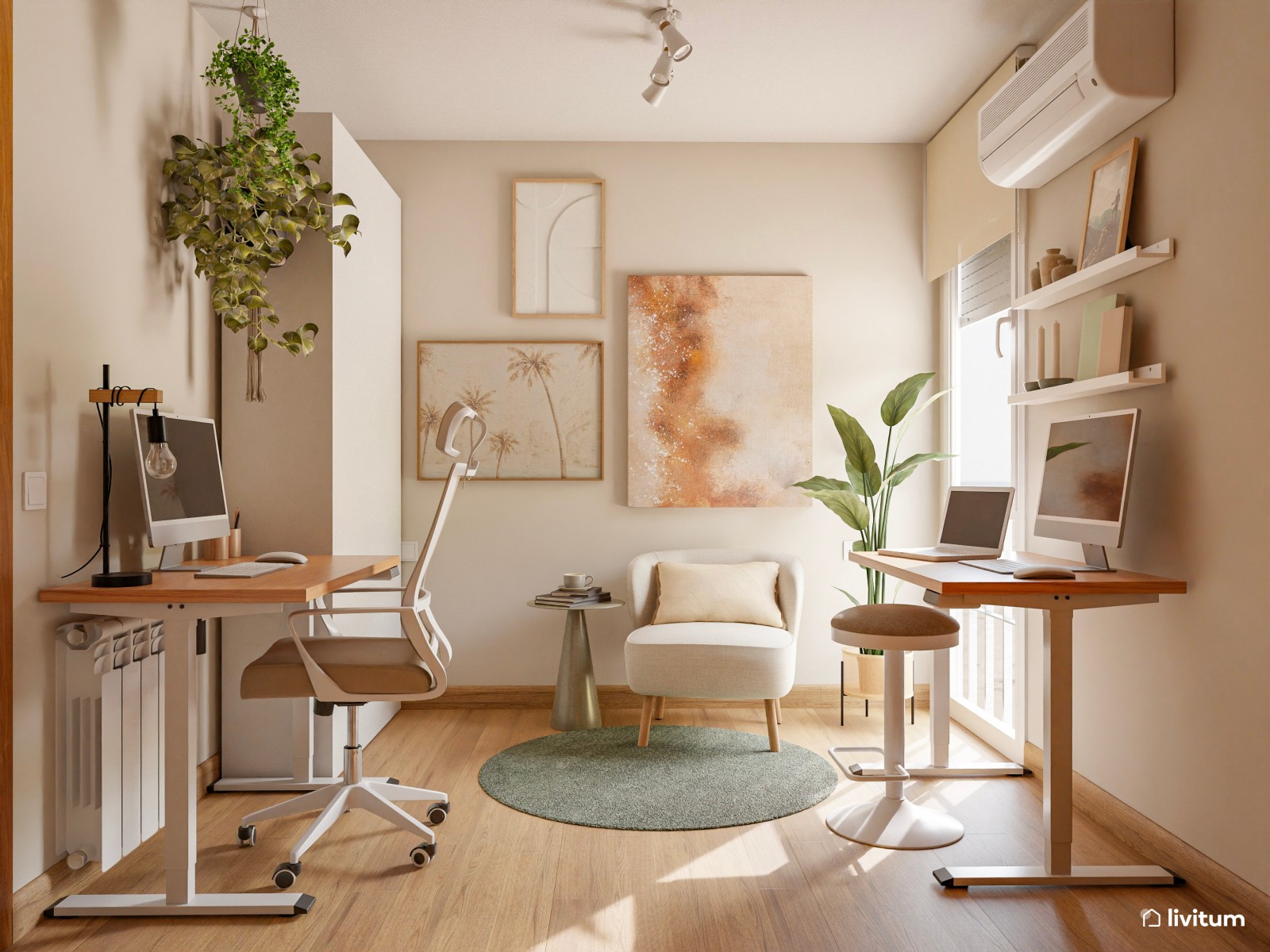 Estudio multifuncional con cama abatible y rincón de lectura