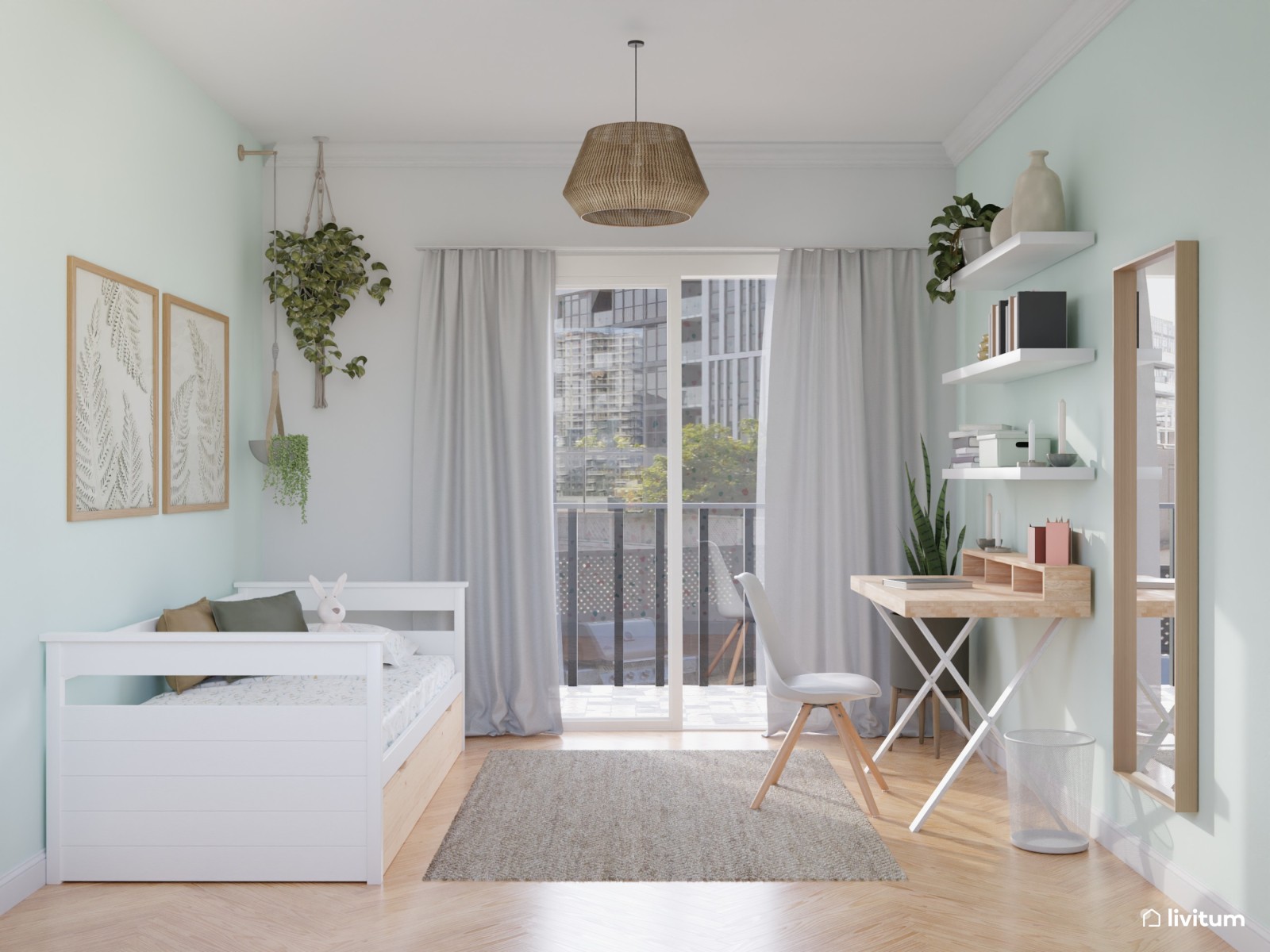 Estudio nórdico con cama de invitados