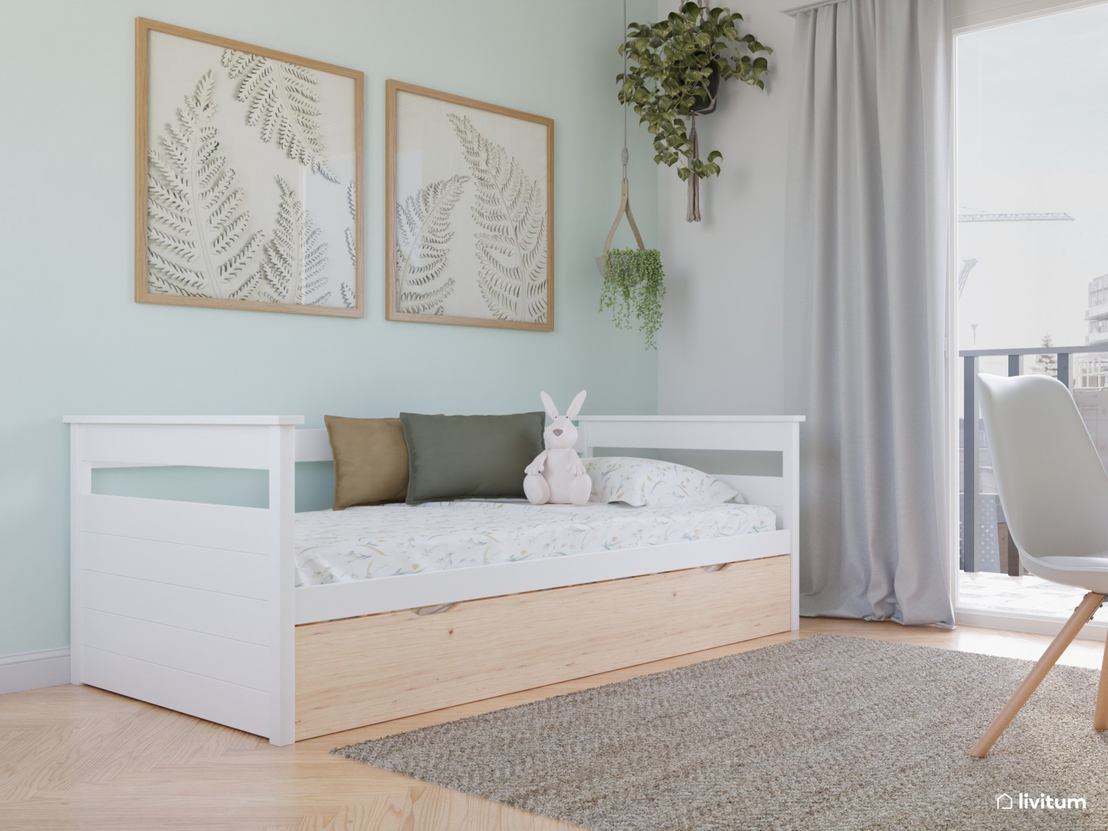 Estudio nórdico con cama de invitados