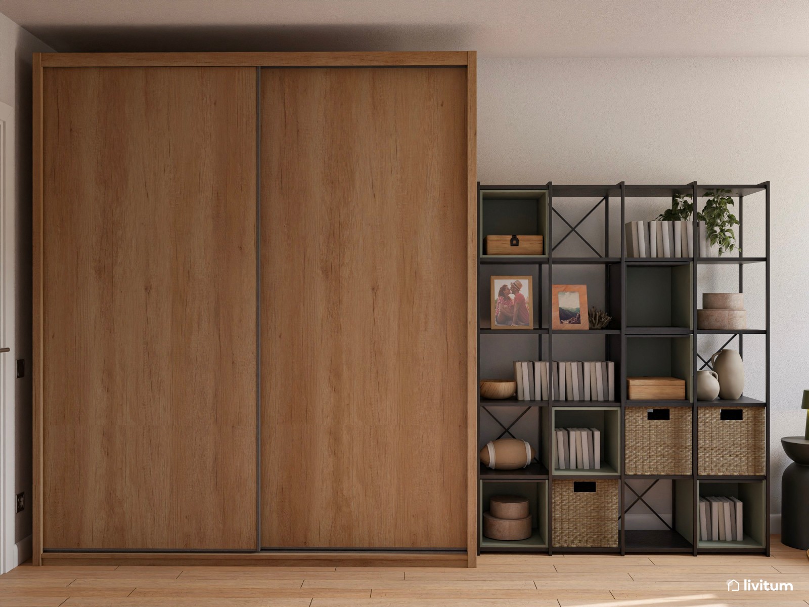 Estudio nórdico con guiños mid-century y rincón de lectura