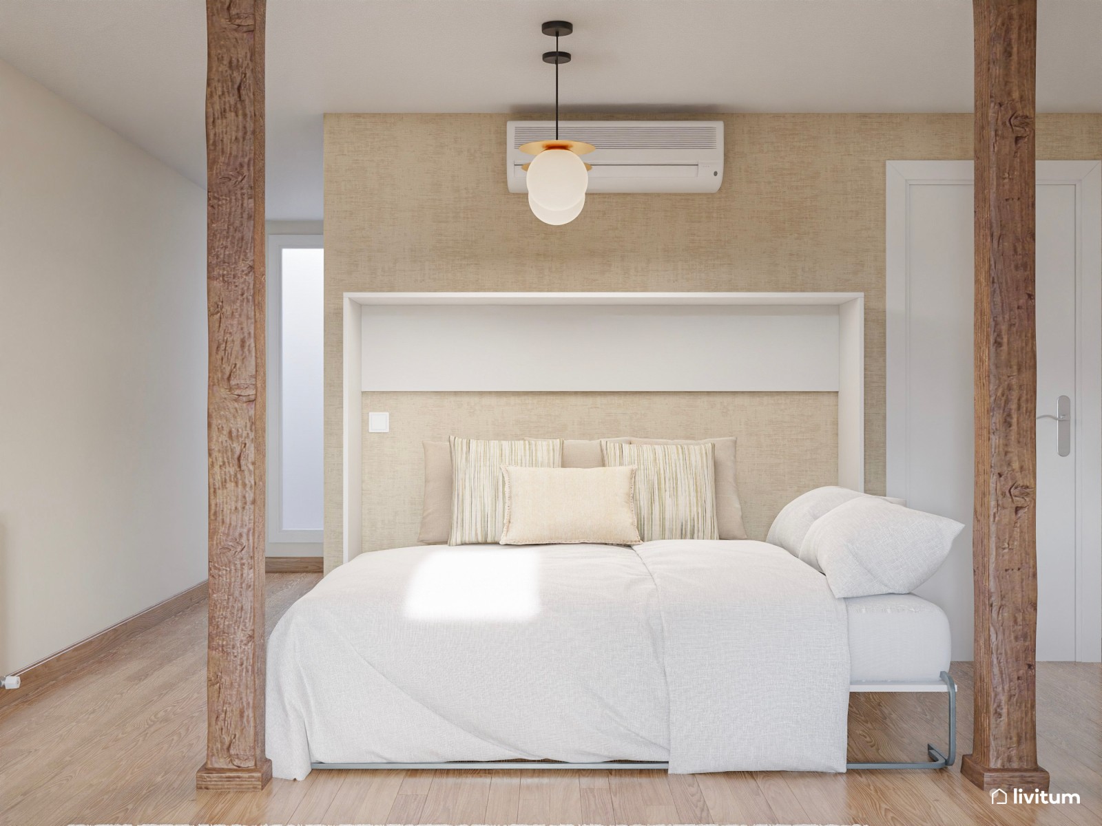 Estudio nórdico multifuncional con despacho, dormitorio y salón