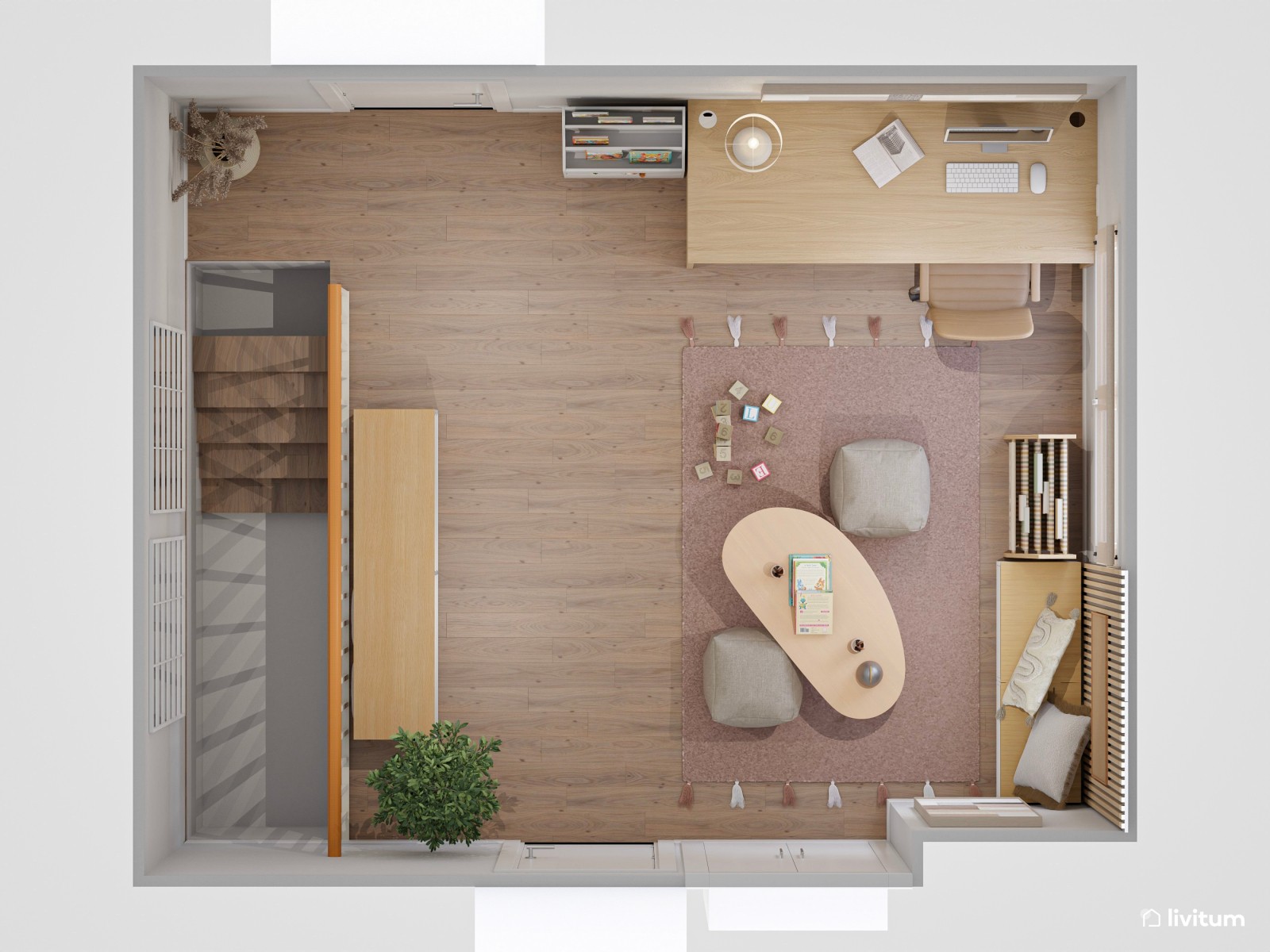 Estudio nórdico muy acogedor con zona de juego para niños