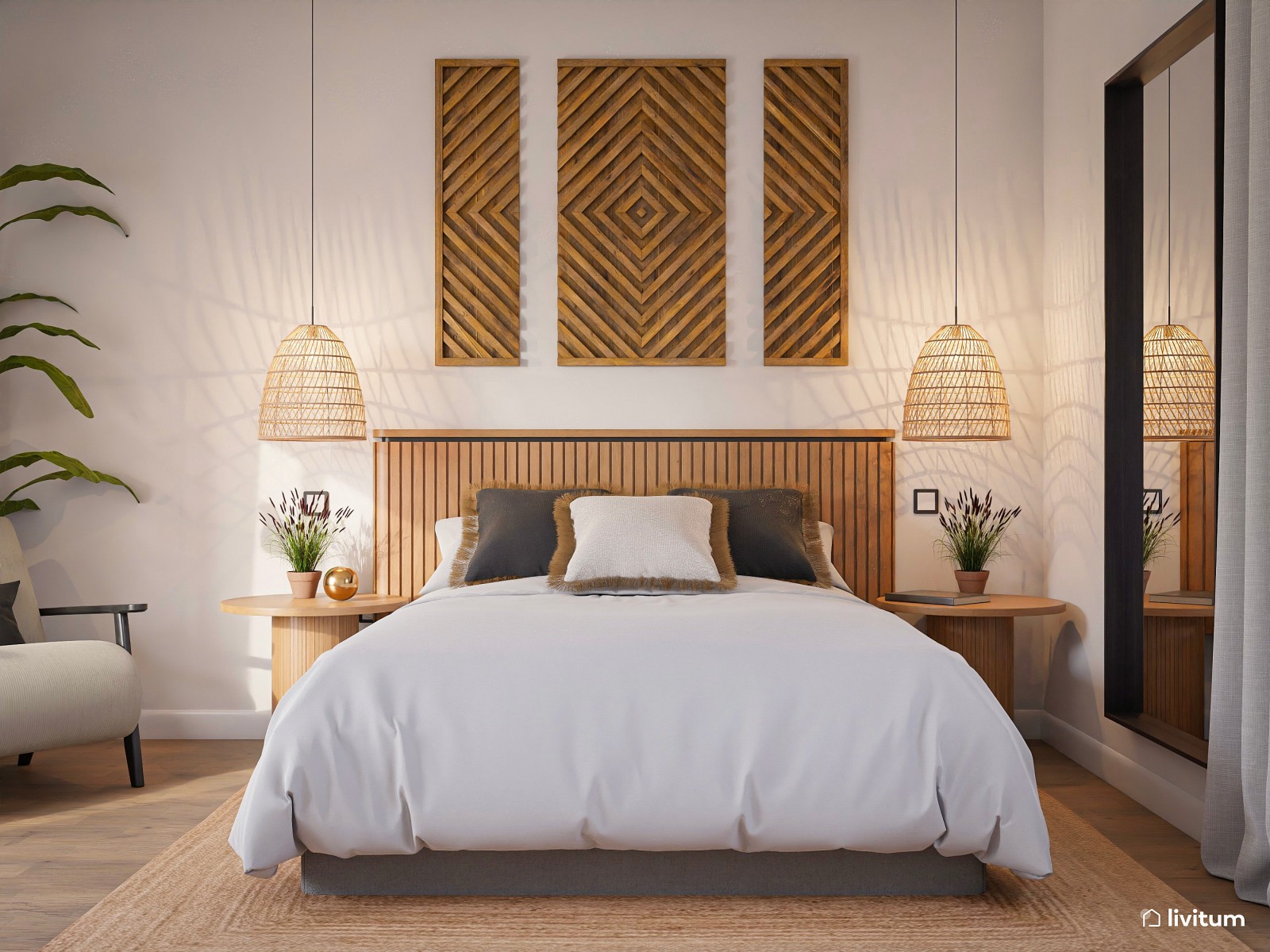 Cabecero Licia de madera maciza de mango y metal acabado pintado negro para  cama de 180 cm