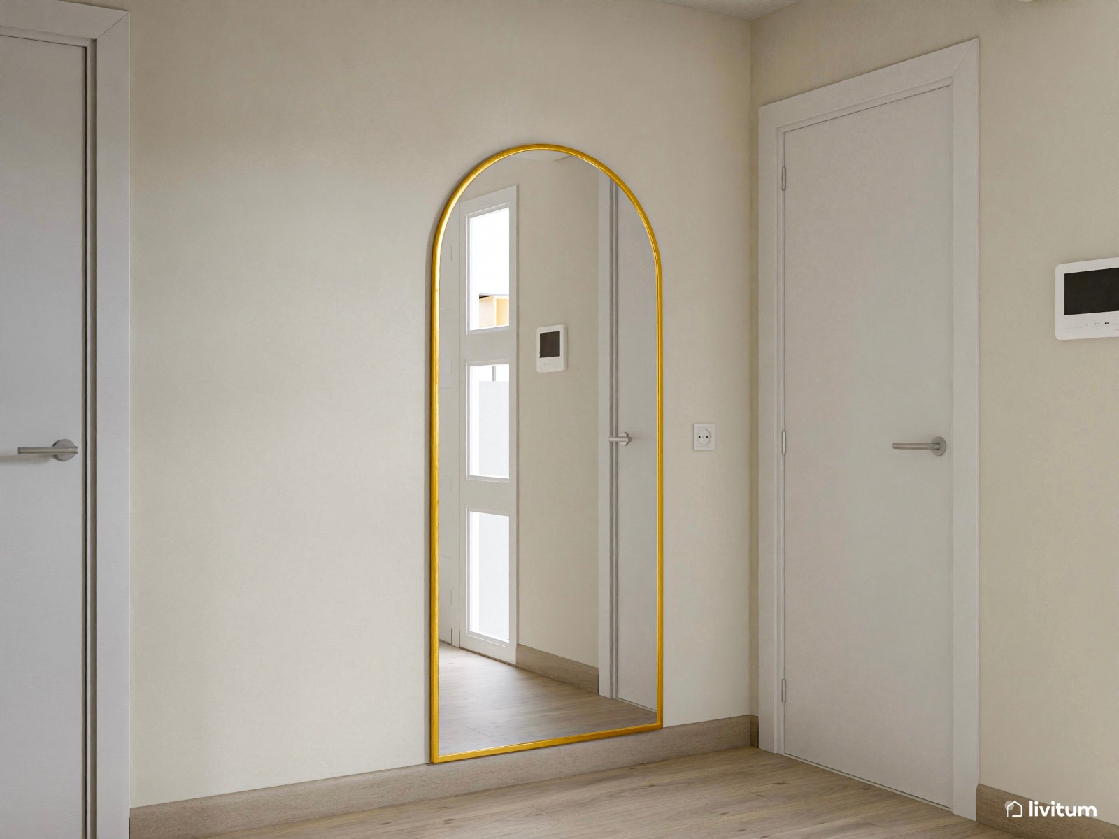 Gran salón con amplio comedor de estilo nórdico con listones de madera