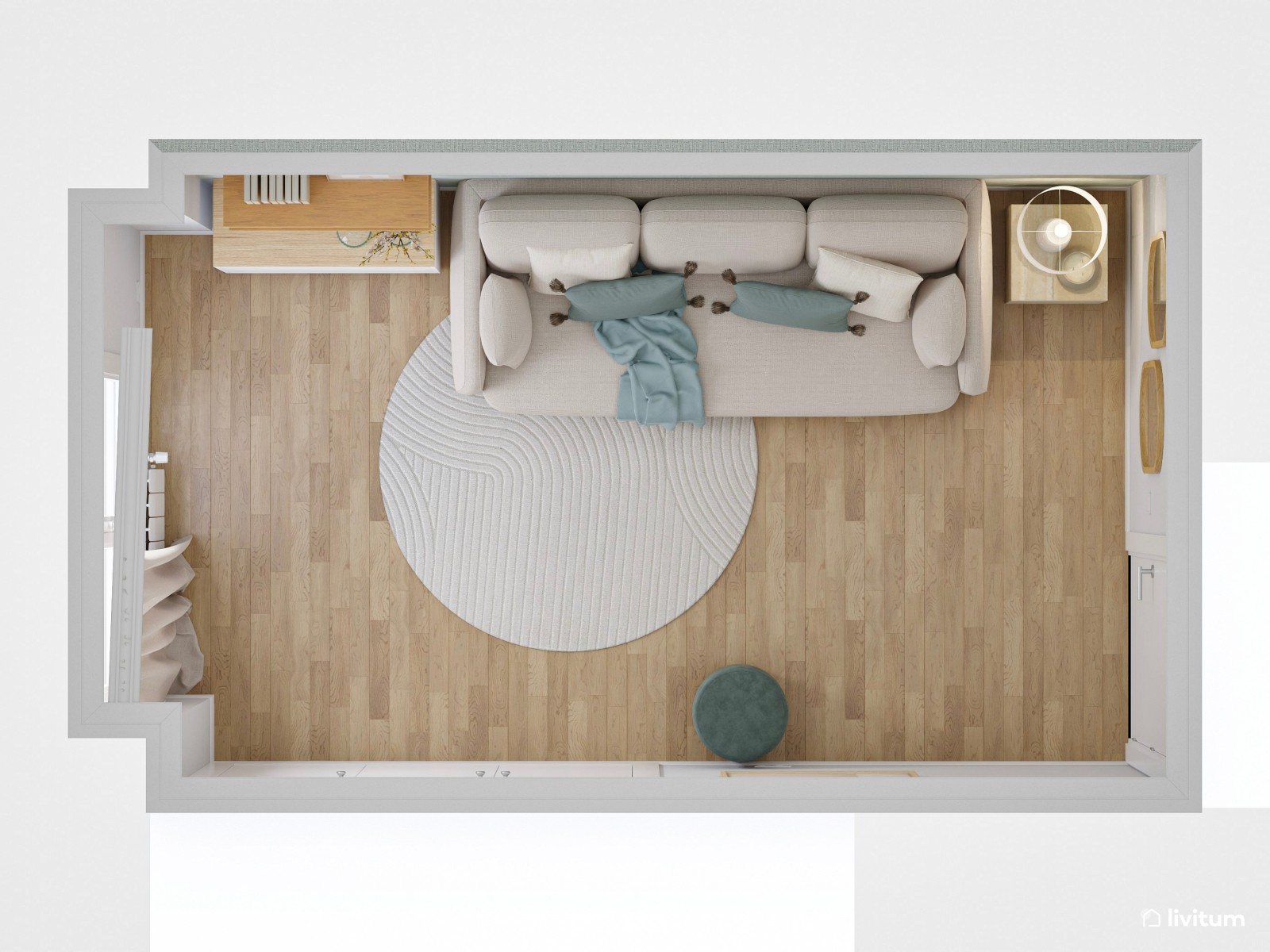 Habitación de invitados con papel pintado verde y sofá cama 