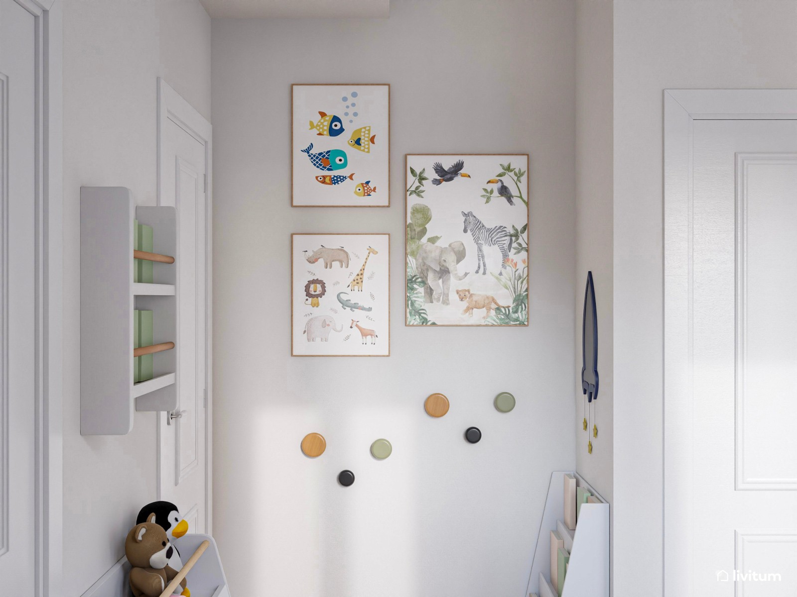 Habitación de juegos para niños en tonos celestes 