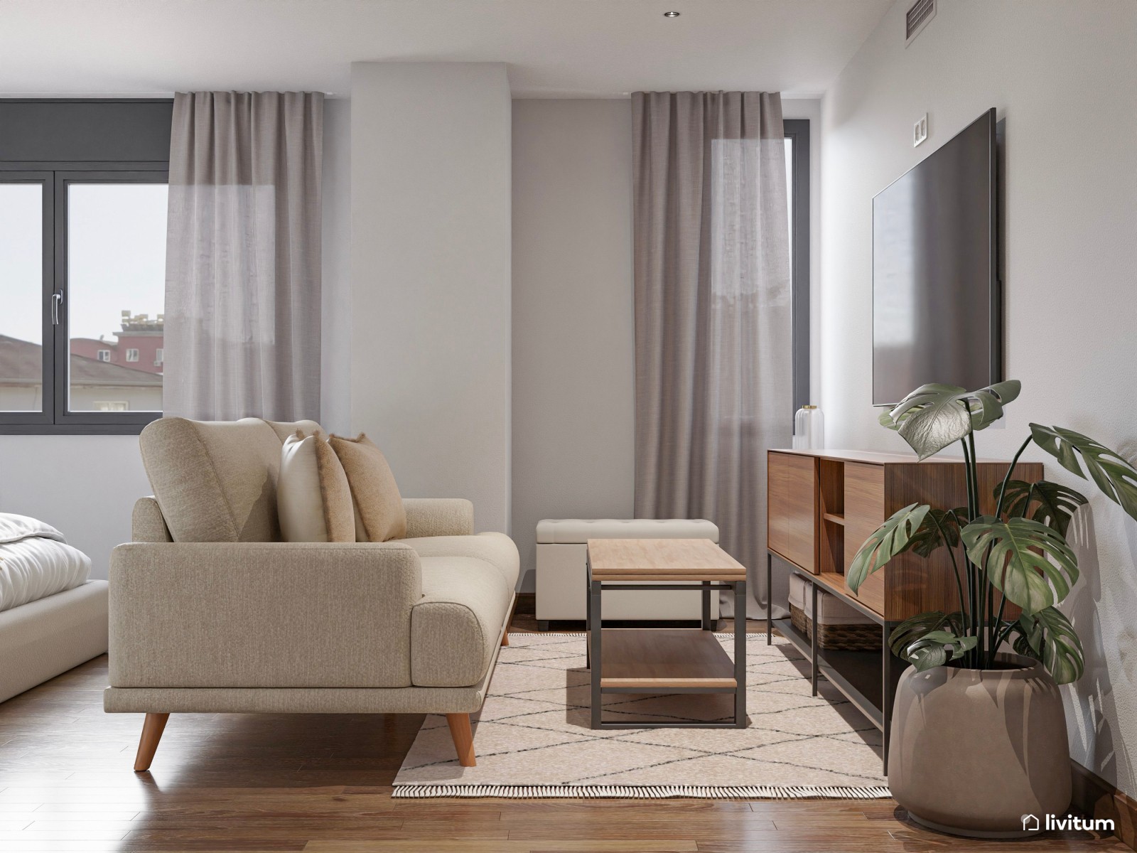 Habitación de matrimonio con sala de estar y TV 