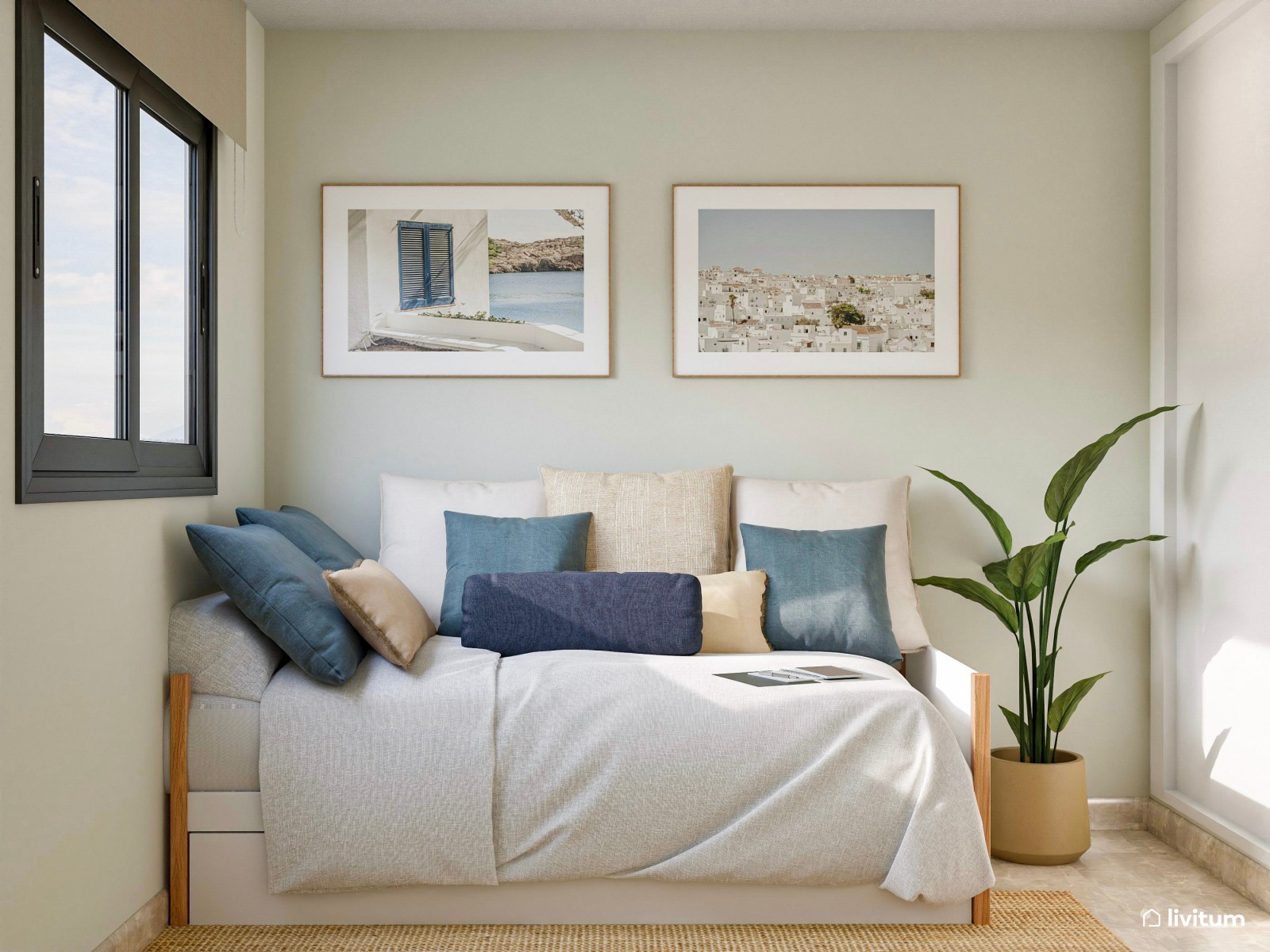 Habitación individual con cama nido y zona de trabajo en un acogedor ambiente