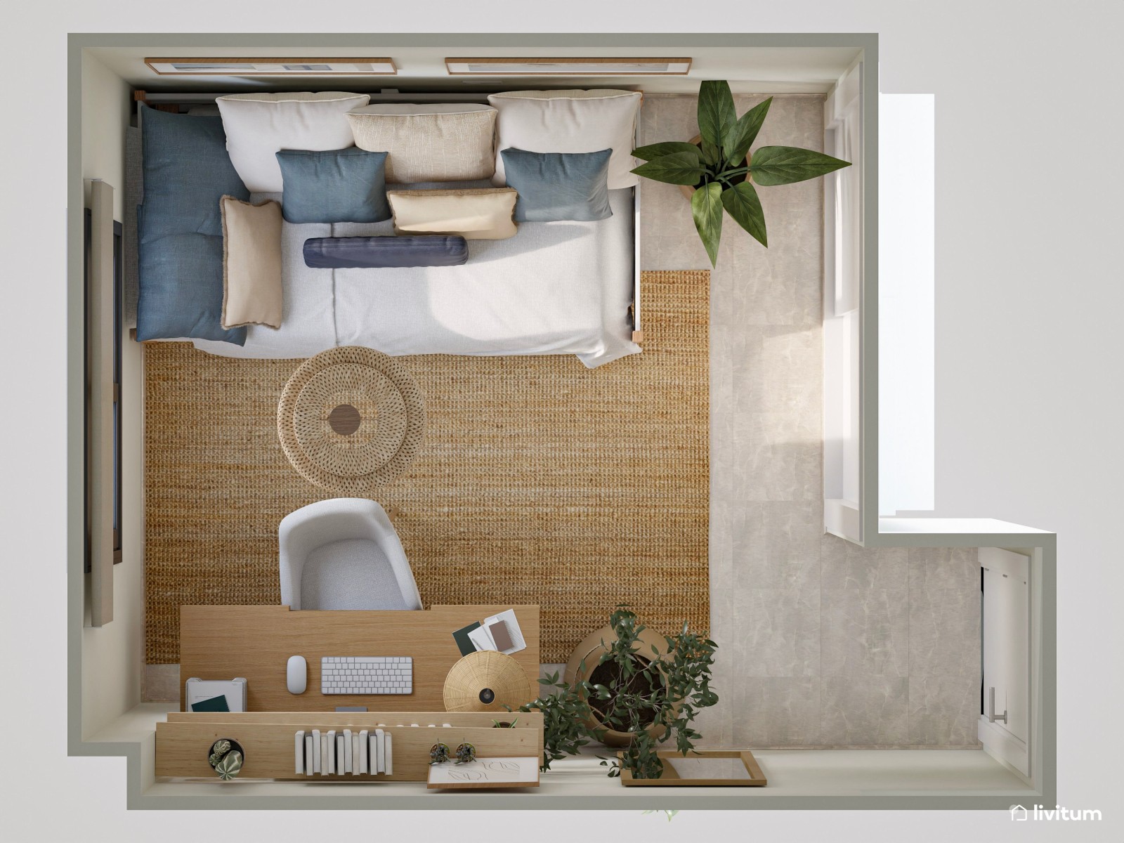 Habitación individual con cama nido y zona de trabajo en un acogedor ambiente