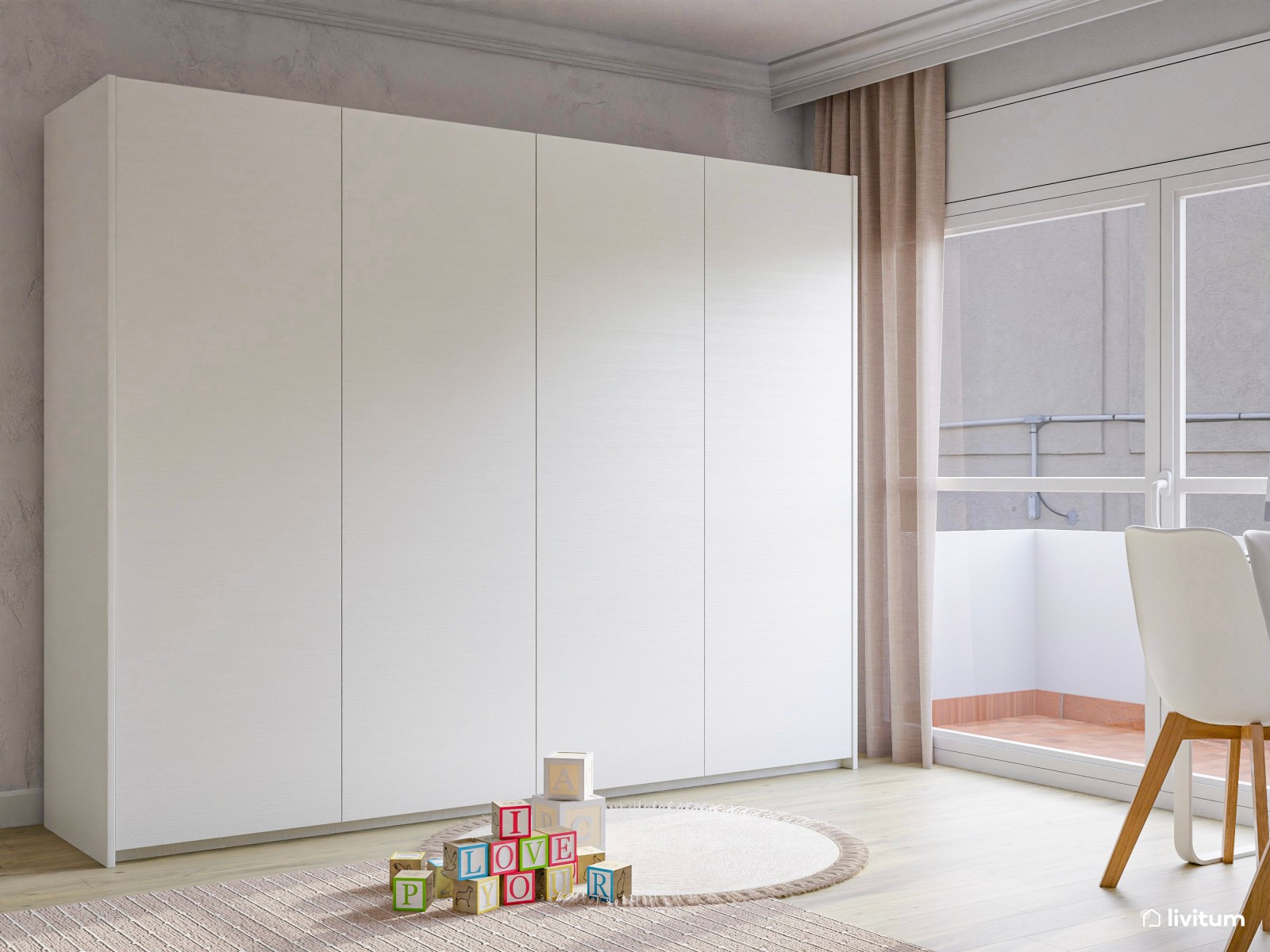 Habitación infantil compartida con literas y luz envolvente