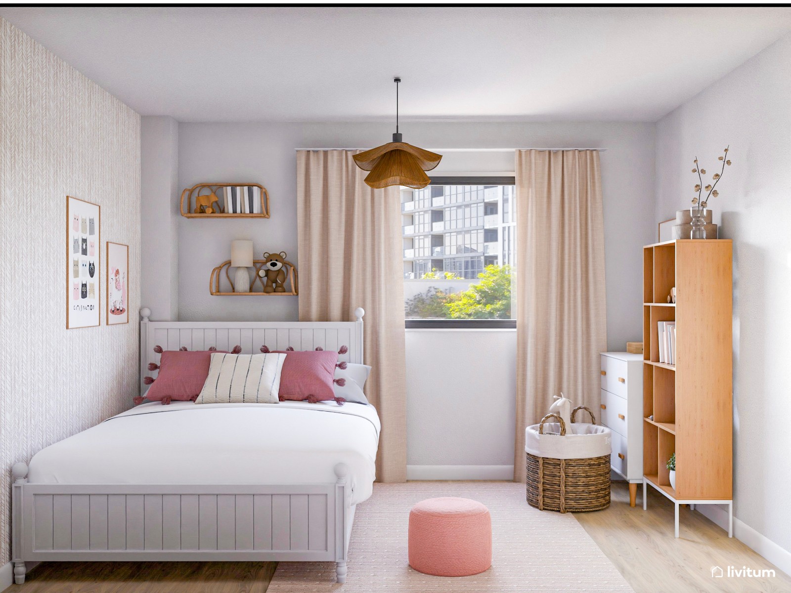 Habitación infantil con agradables texturas y toques de rosa