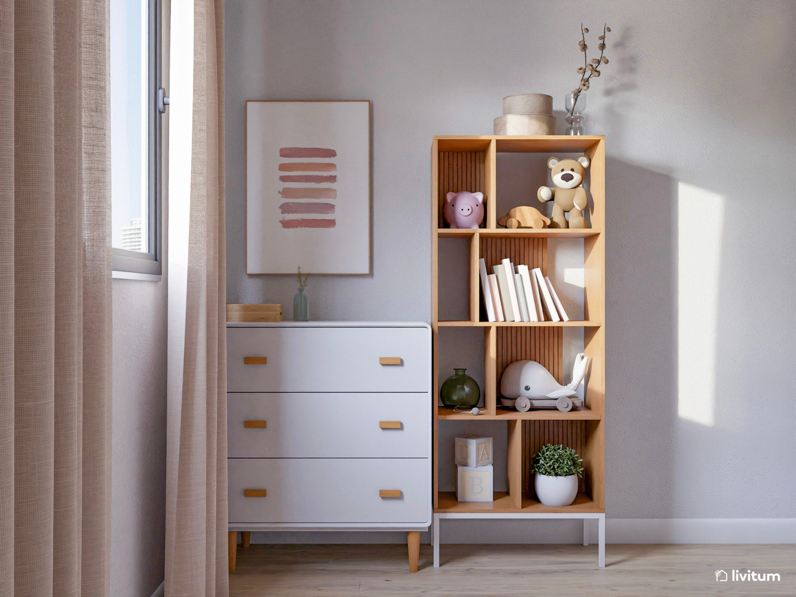 Habitación infantil con agradables texturas y toques de rosa