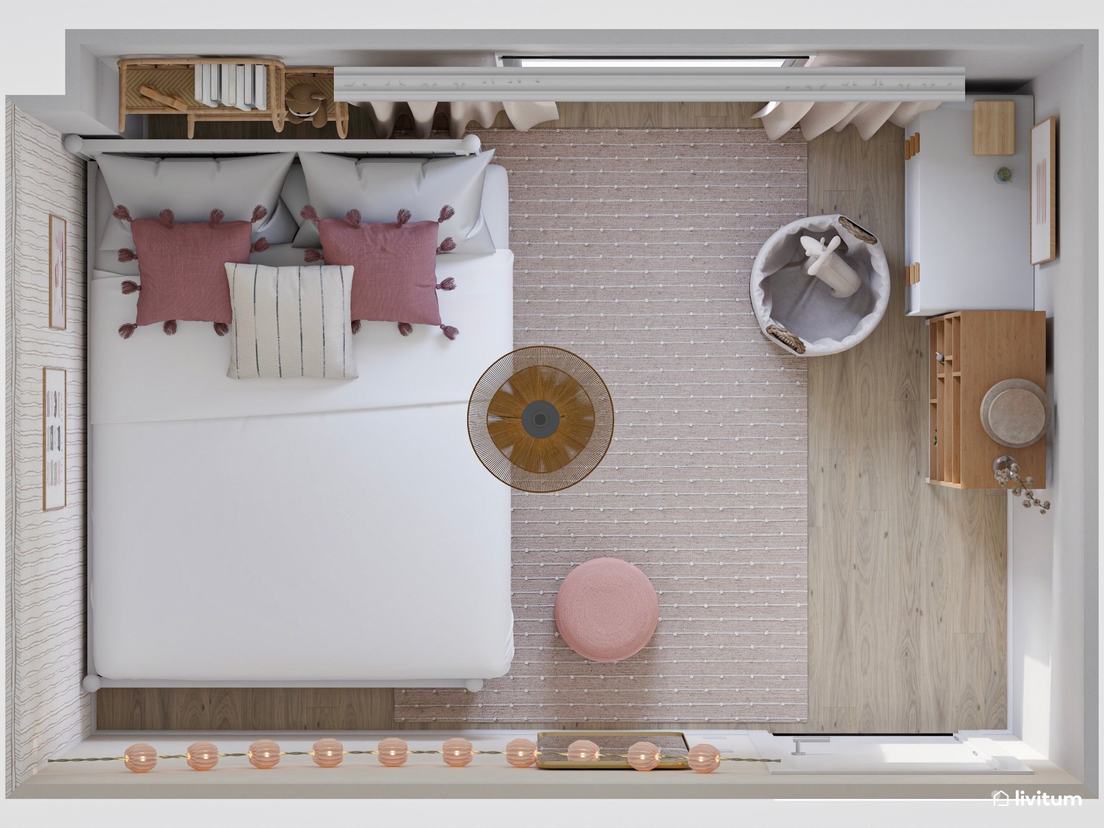 Habitación infantil con agradables texturas y toques de rosa