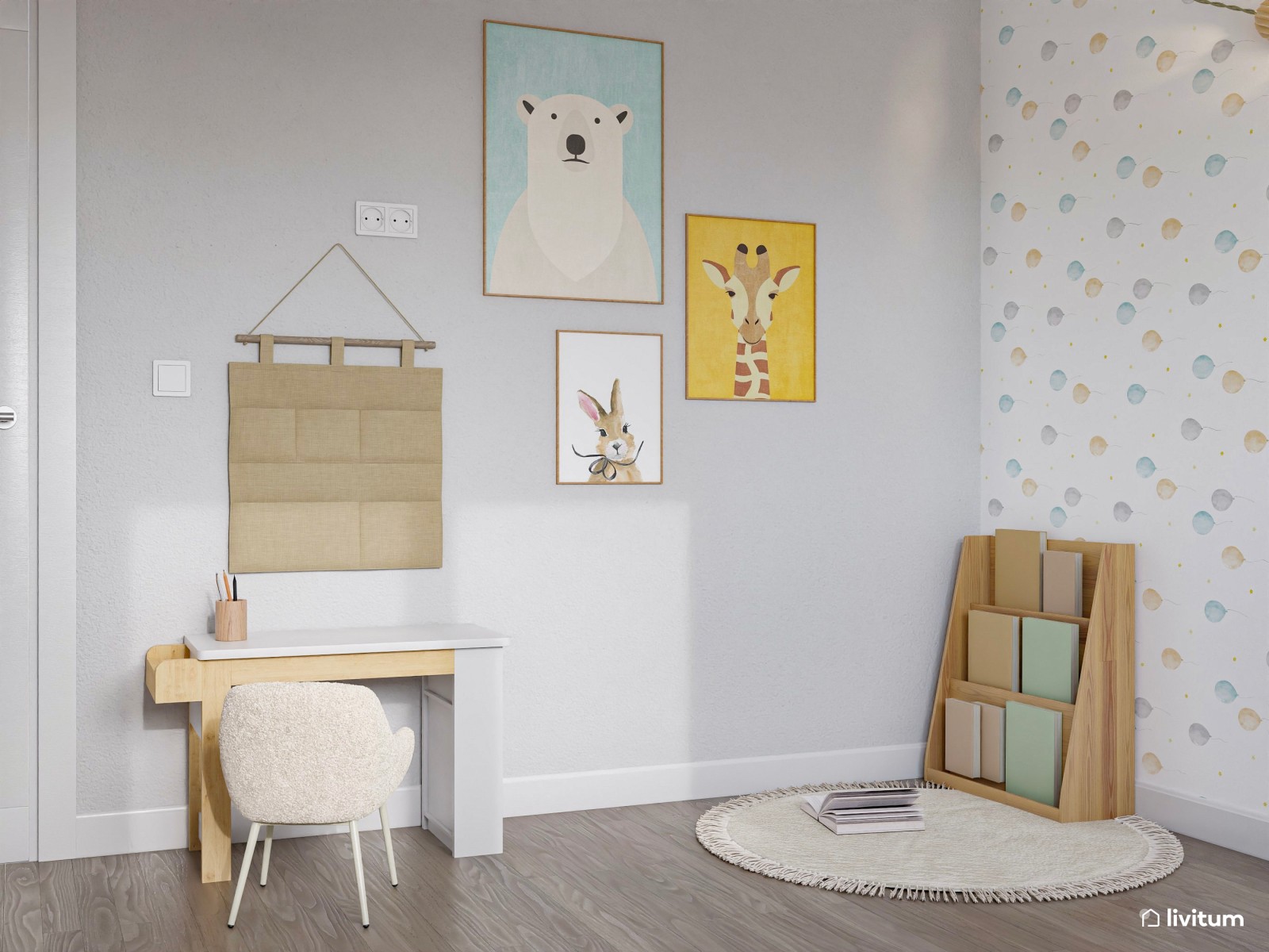 Habitación infantil con cama casita, tobogán y zona de juego