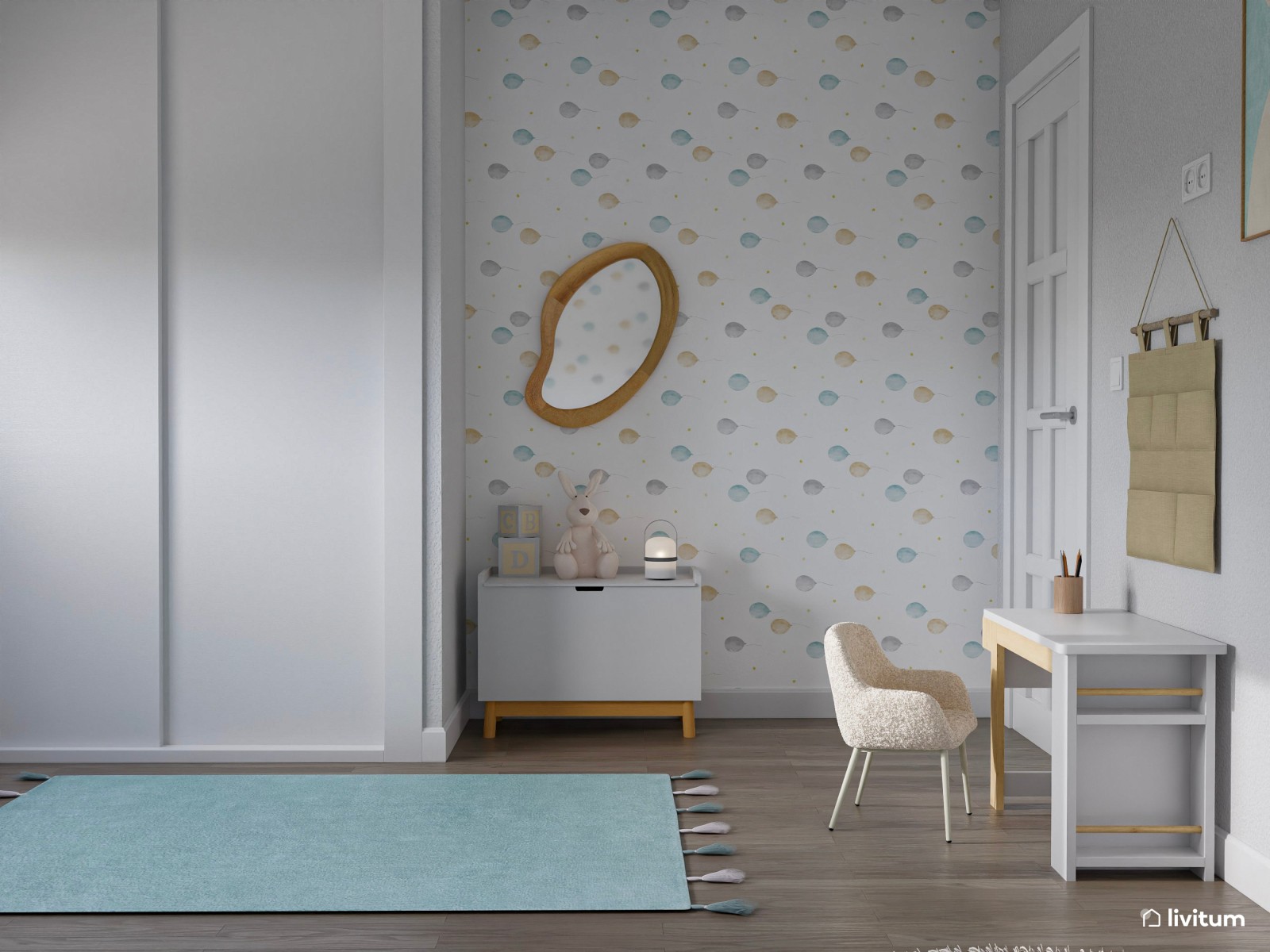 Habitación infantil con cama casita, tobogán y zona de juego