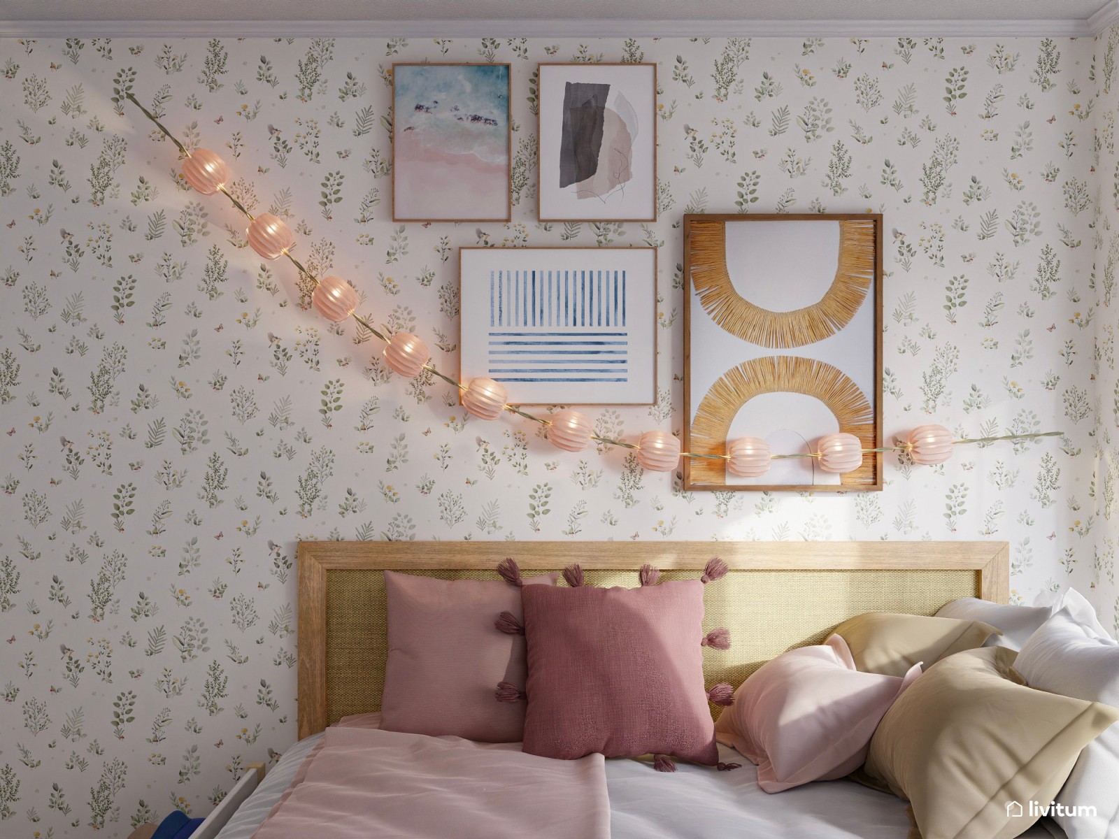 Habitación infantil con cama nido y detalles en rosa 