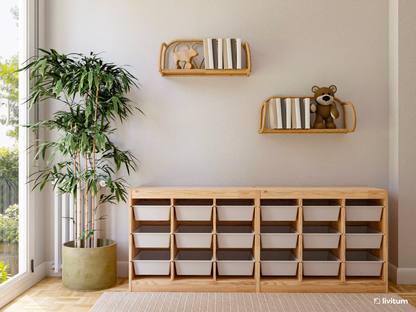 Habitación infantil con cuna y decoración natural