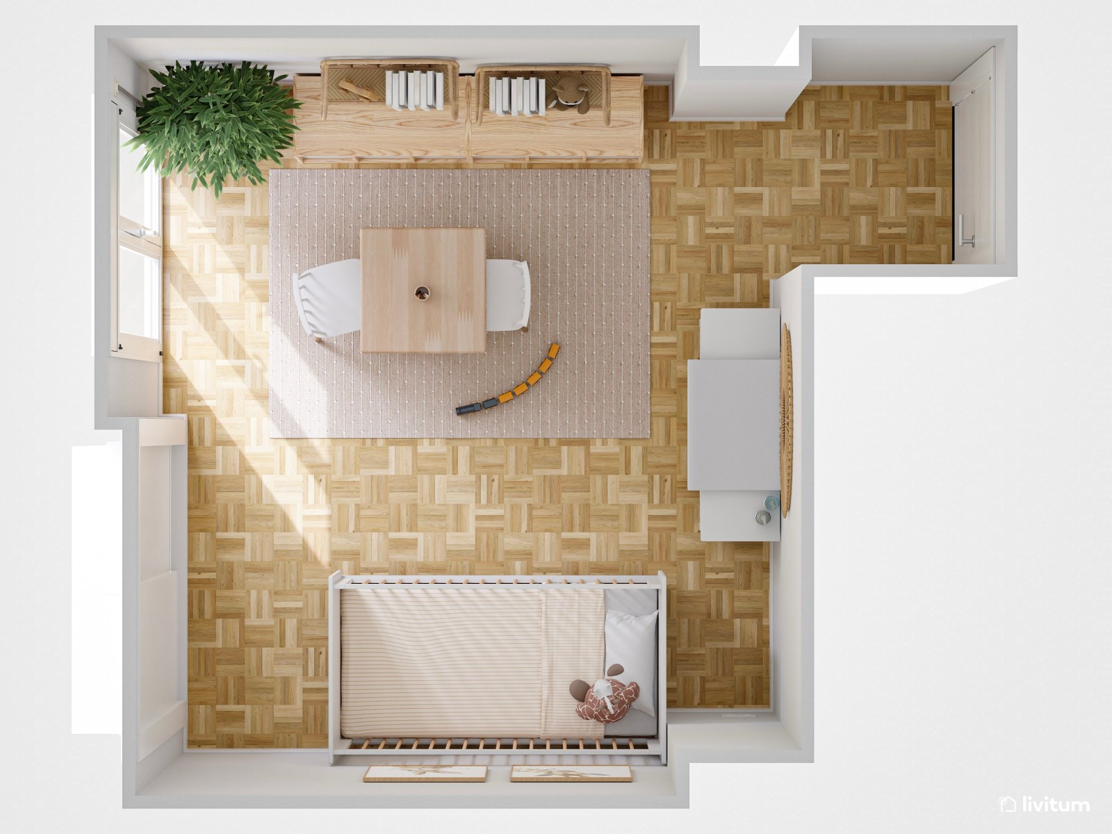 Habitación infantil con cuna y decoración natural