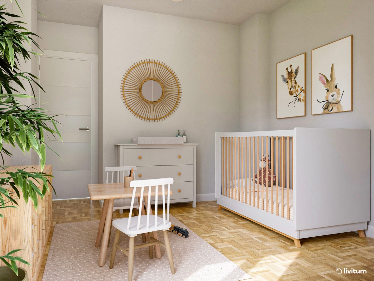 Habitación infantil con cuna y decoración natural