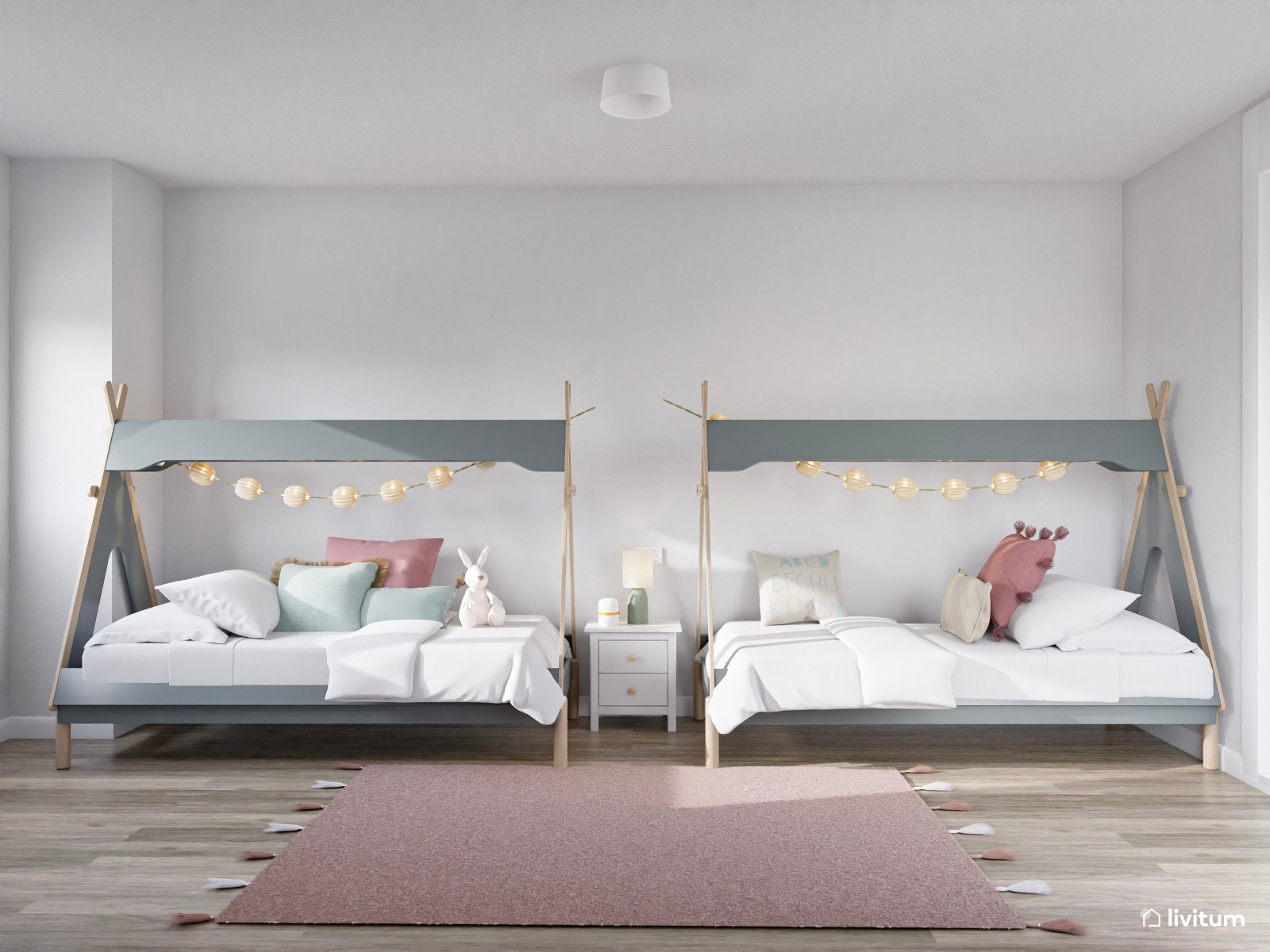 Habitación infantil con dos camas tipi