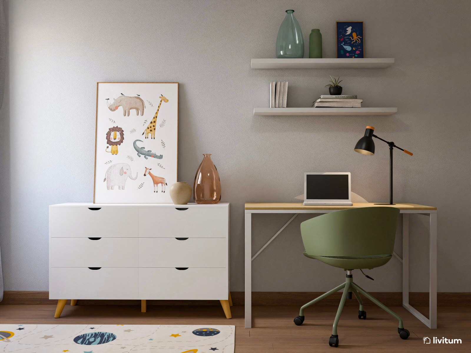 Habitación infantil con escritorio y confort acústico asegurado