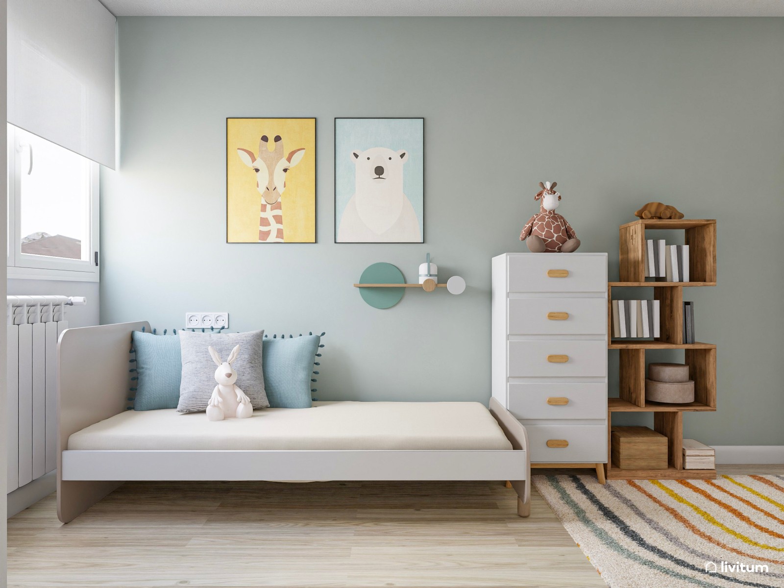Habitación infantil doble con dos ambientes diferenciados