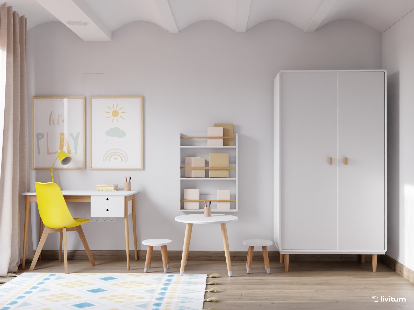 Habitación infantil en blanco y amarillo 