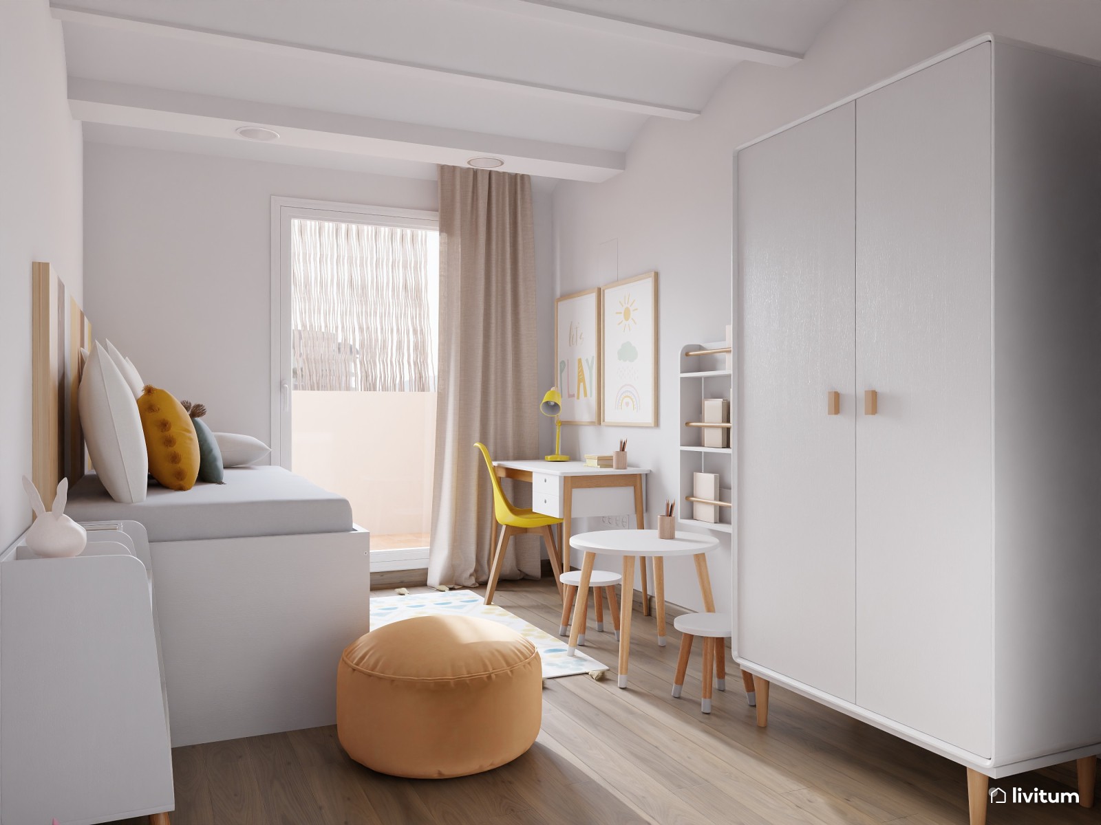 Habitación infantil en blanco y amarillo 