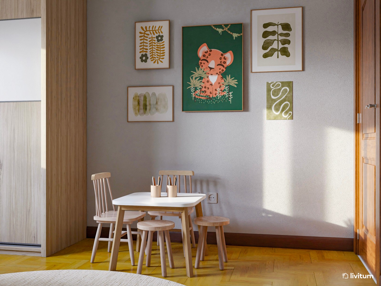 Habitación infantil en verde y madera