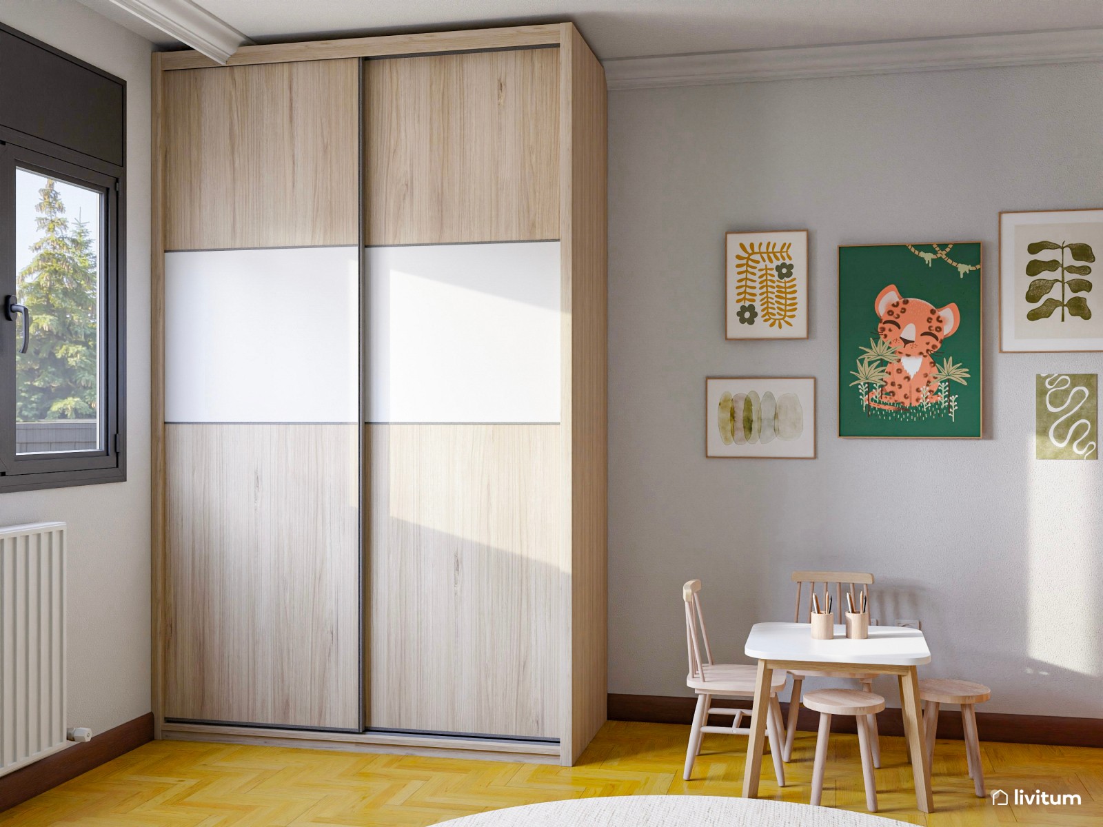 Habitación infantil en verde y madera