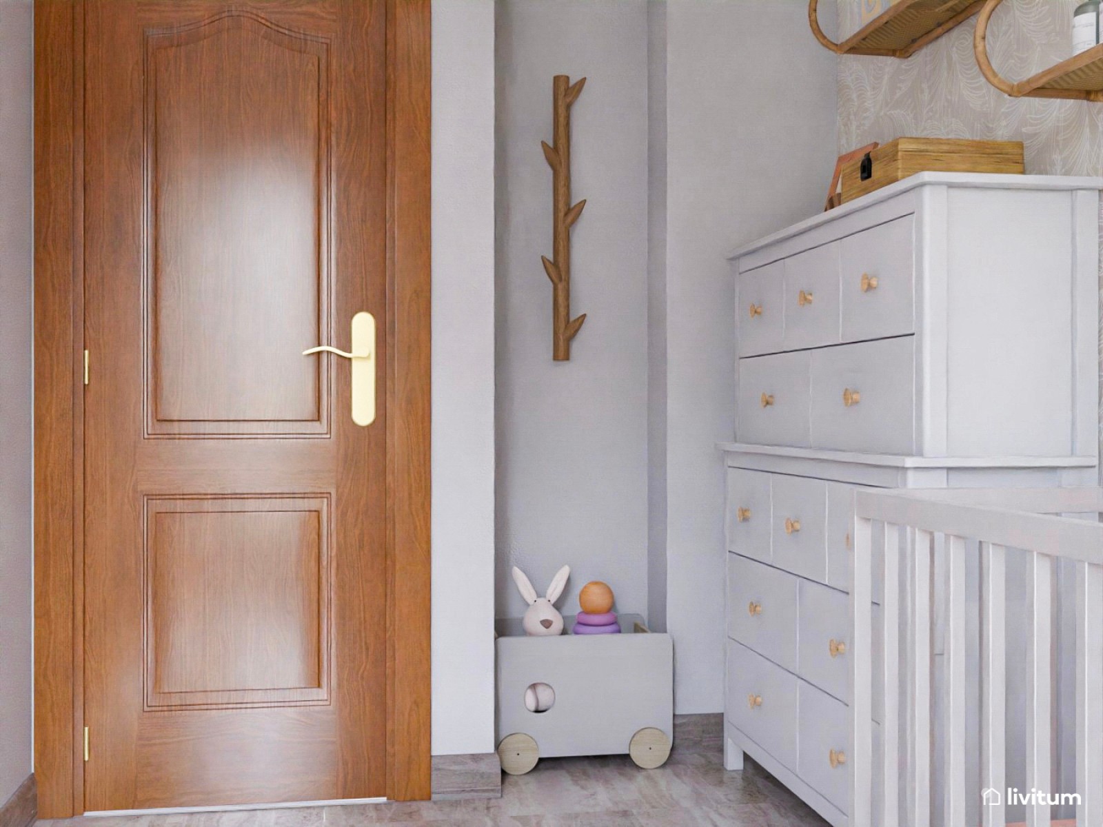 Habitación infantil para bebé con elegante papel pintado