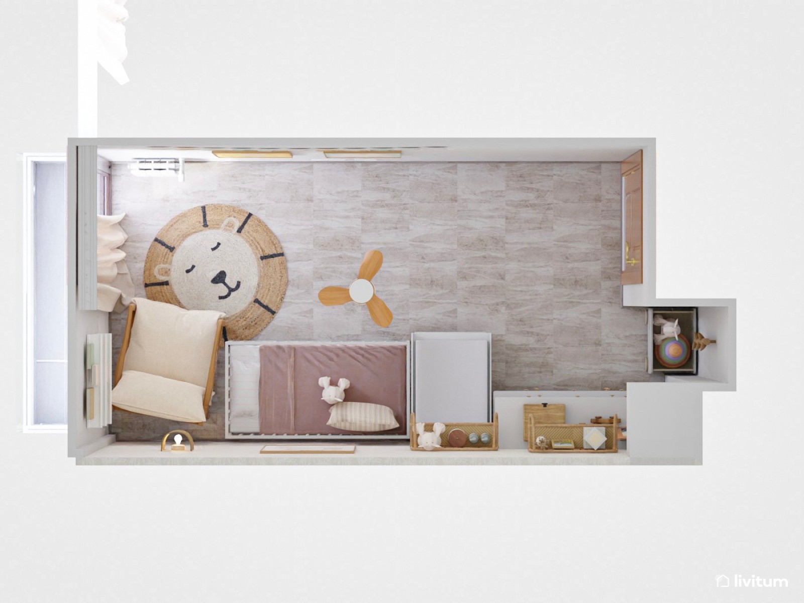 Habitación infantil para bebé con elegante papel pintado