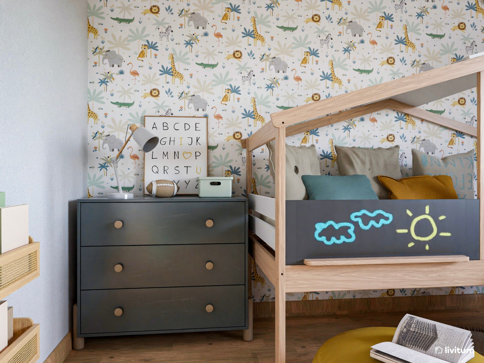 Habitación infantil para dos con divertidas camas