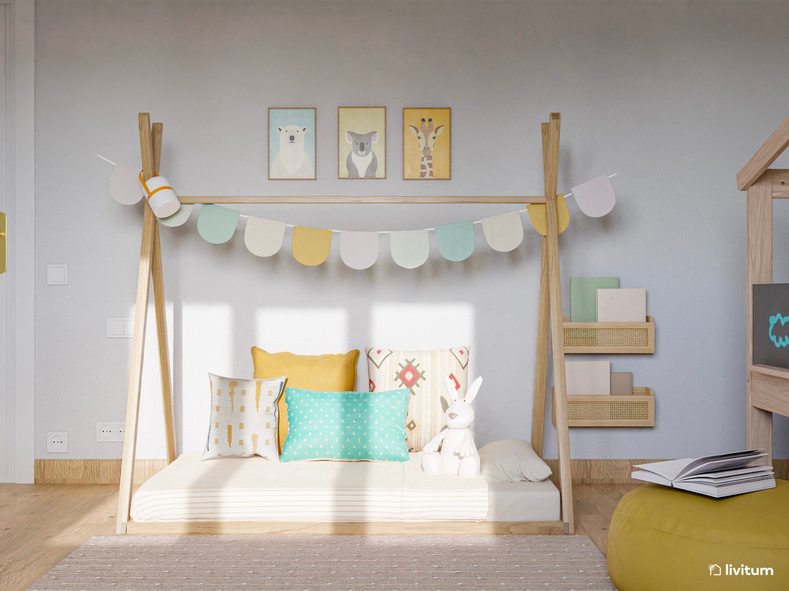 Habitación infantil para dos con divertidas camas