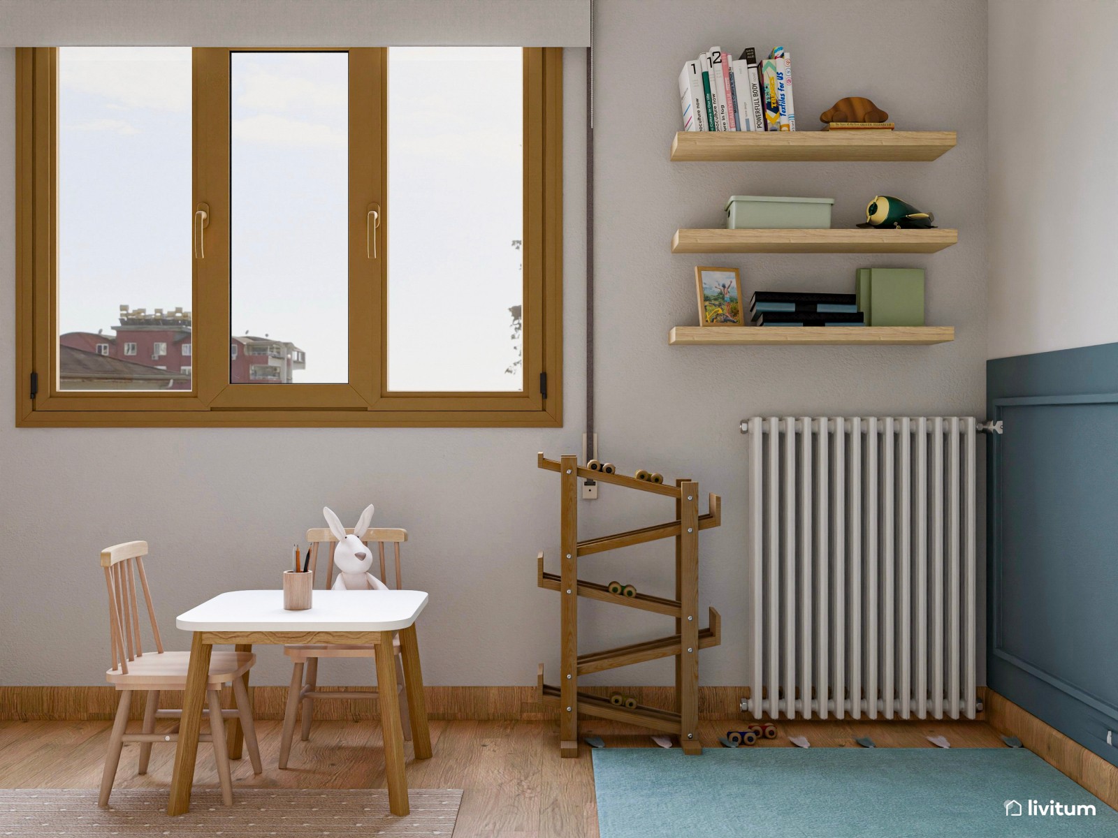 Habitación infantil para dos con divertidas camas