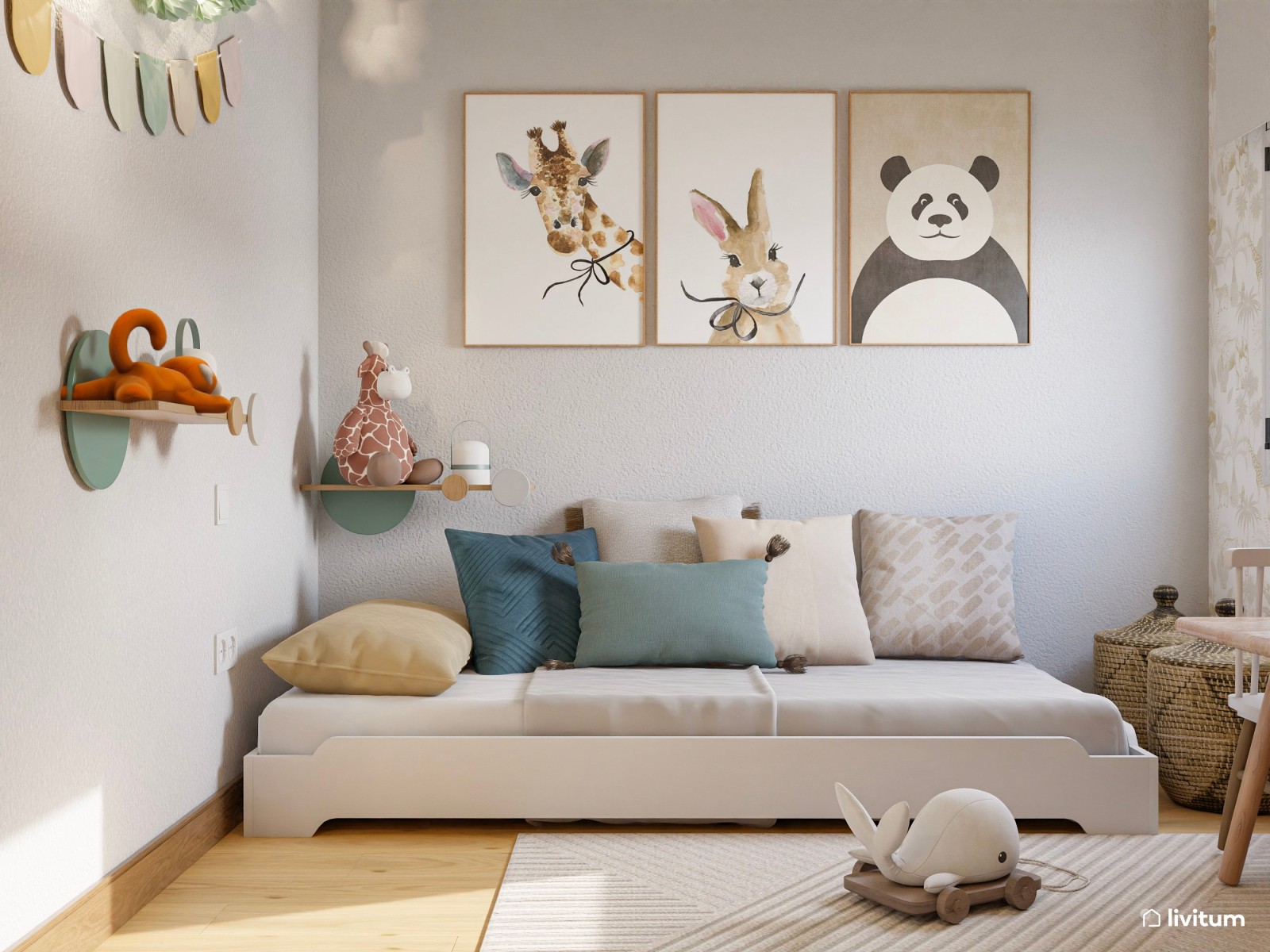 Habitación infantil para dos repleta de detalles divertidos 