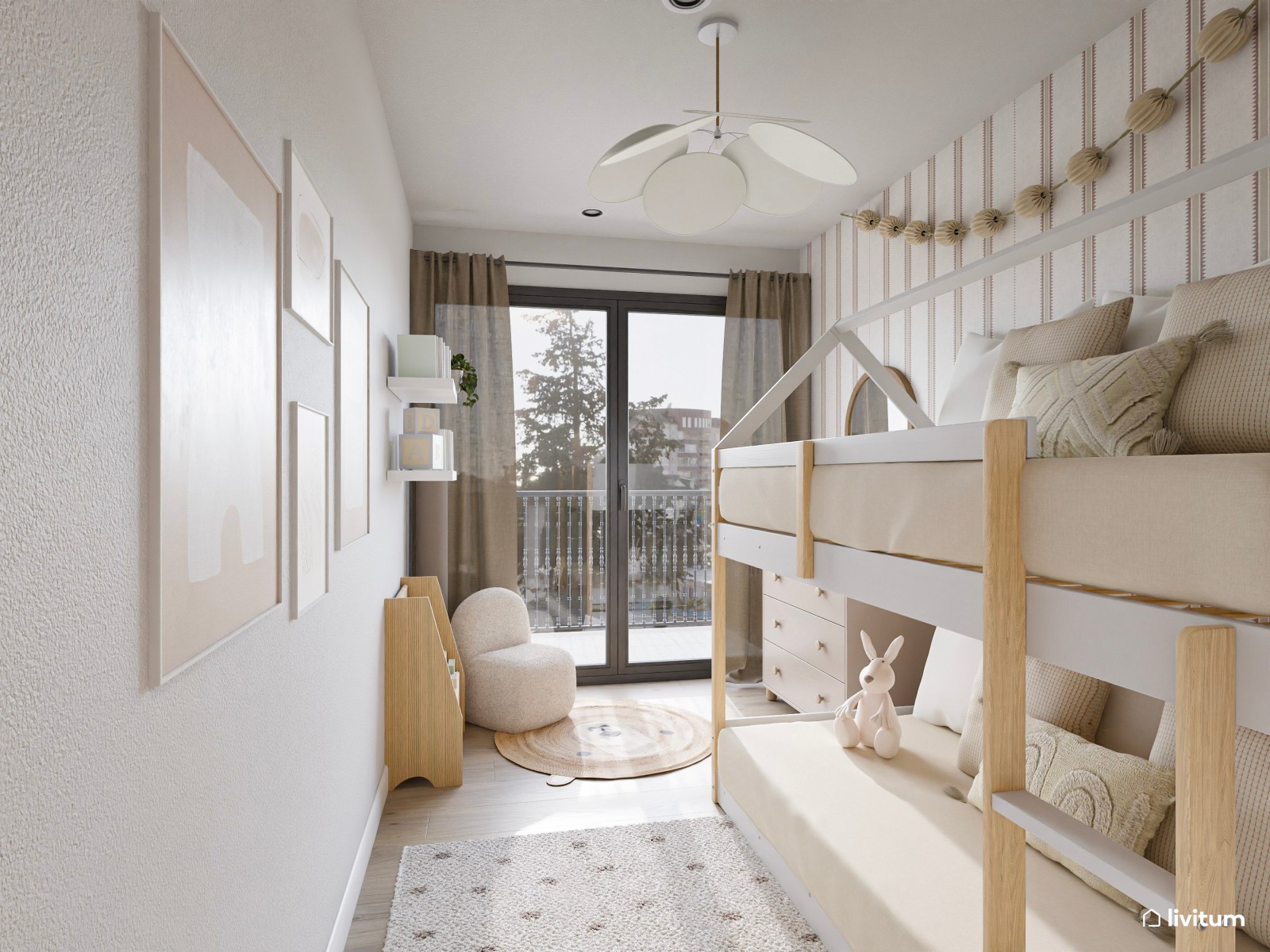 Habitación infantil Total White con litera en forma de casita