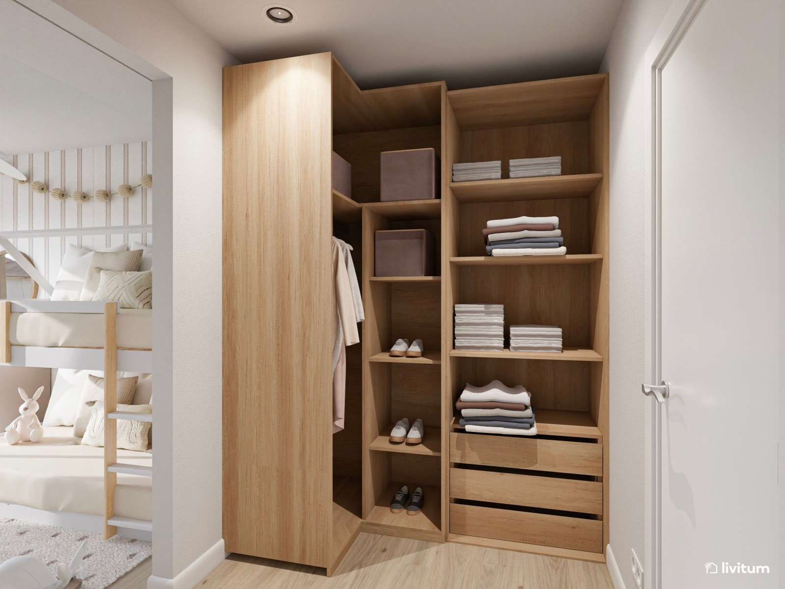 Habitación infantil Total White con litera en forma de casita