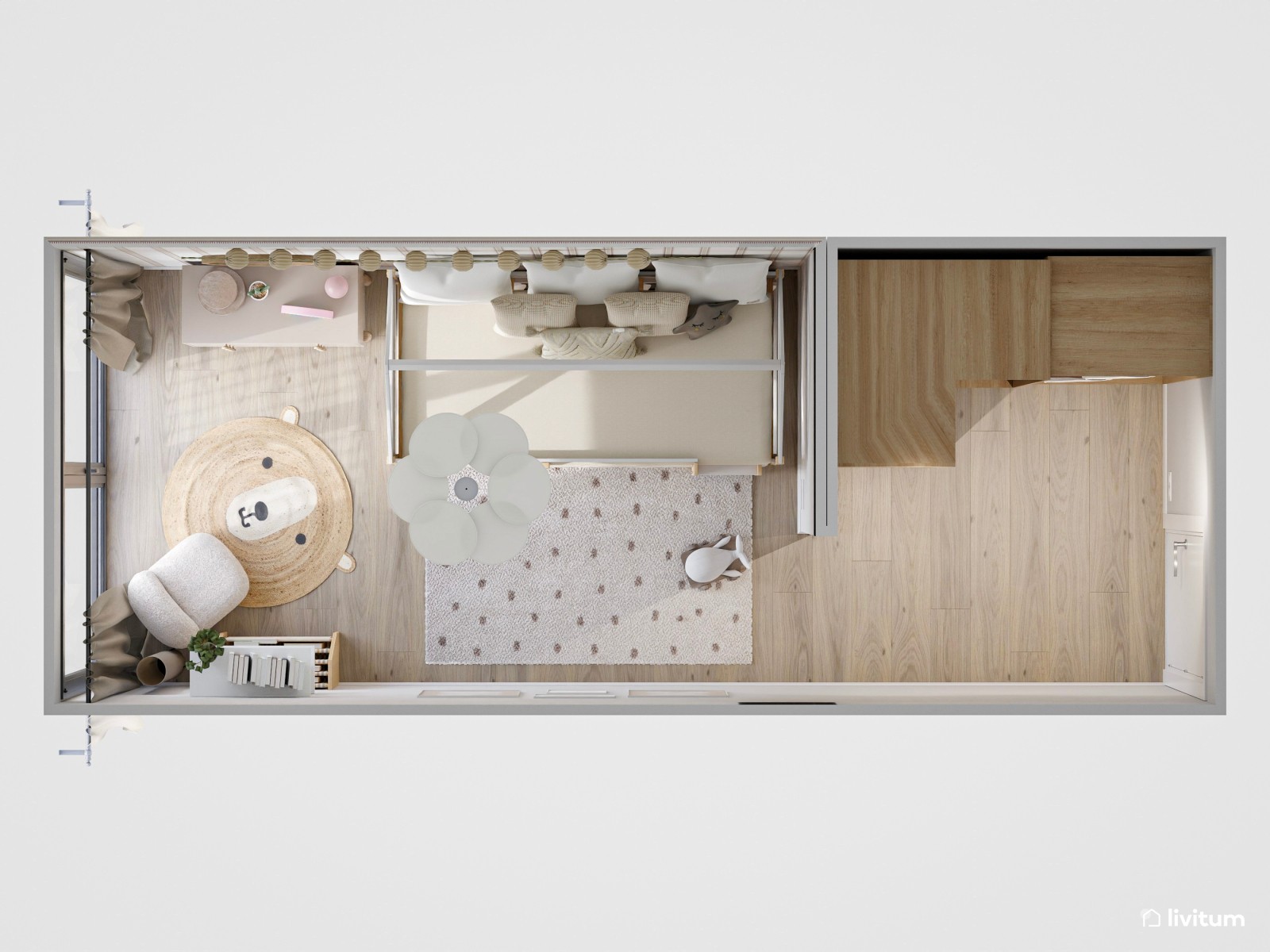 Habitación infantil Total White con litera en forma de casita