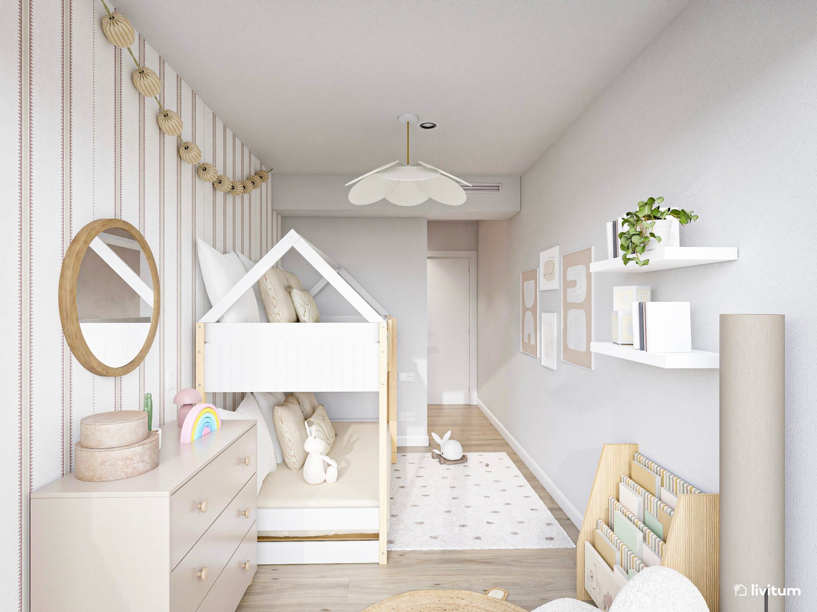 Habitación infantil Total White con litera en forma de casita