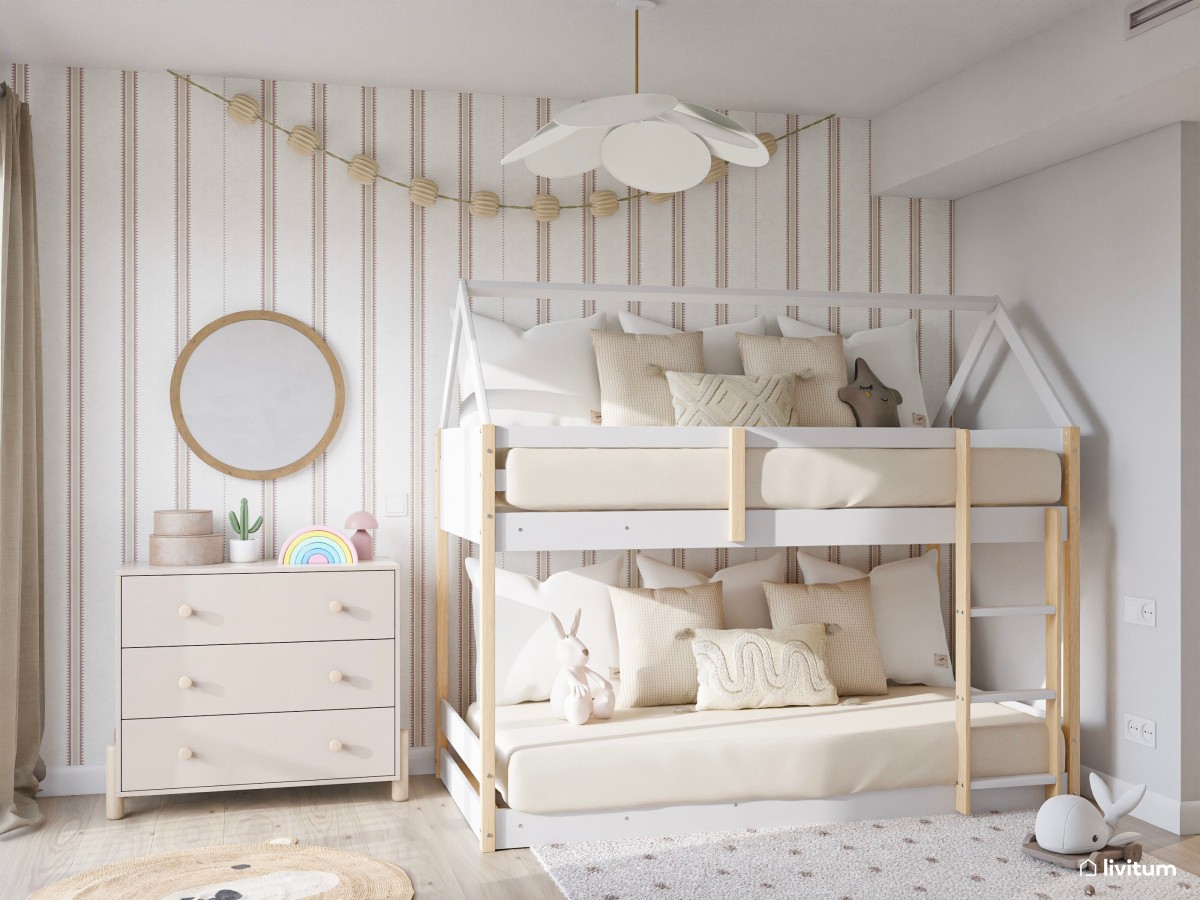 Habitación infantil Total White con litera en forma de casita