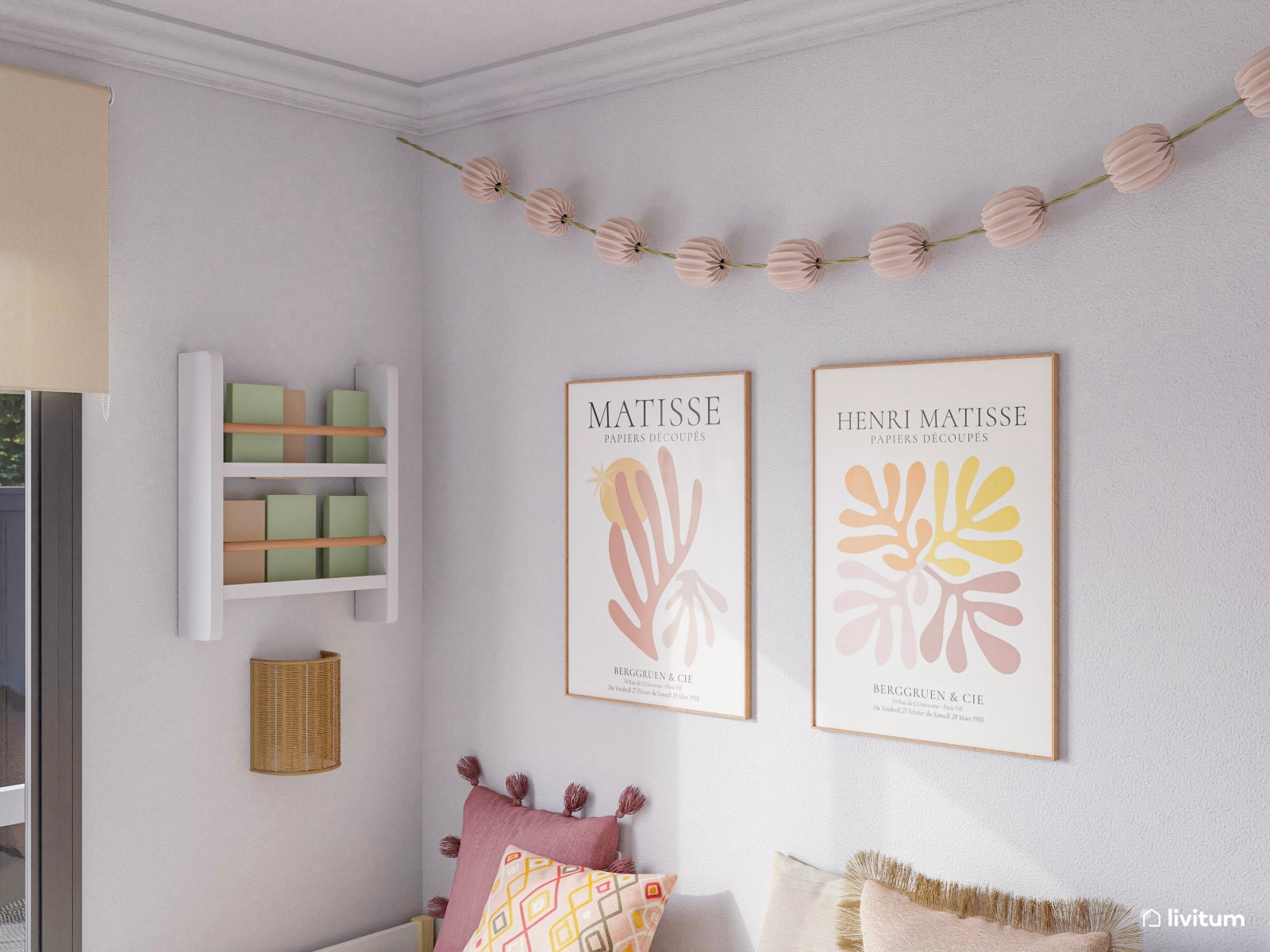 Habitación juvenil con cama nido en beige y rosa