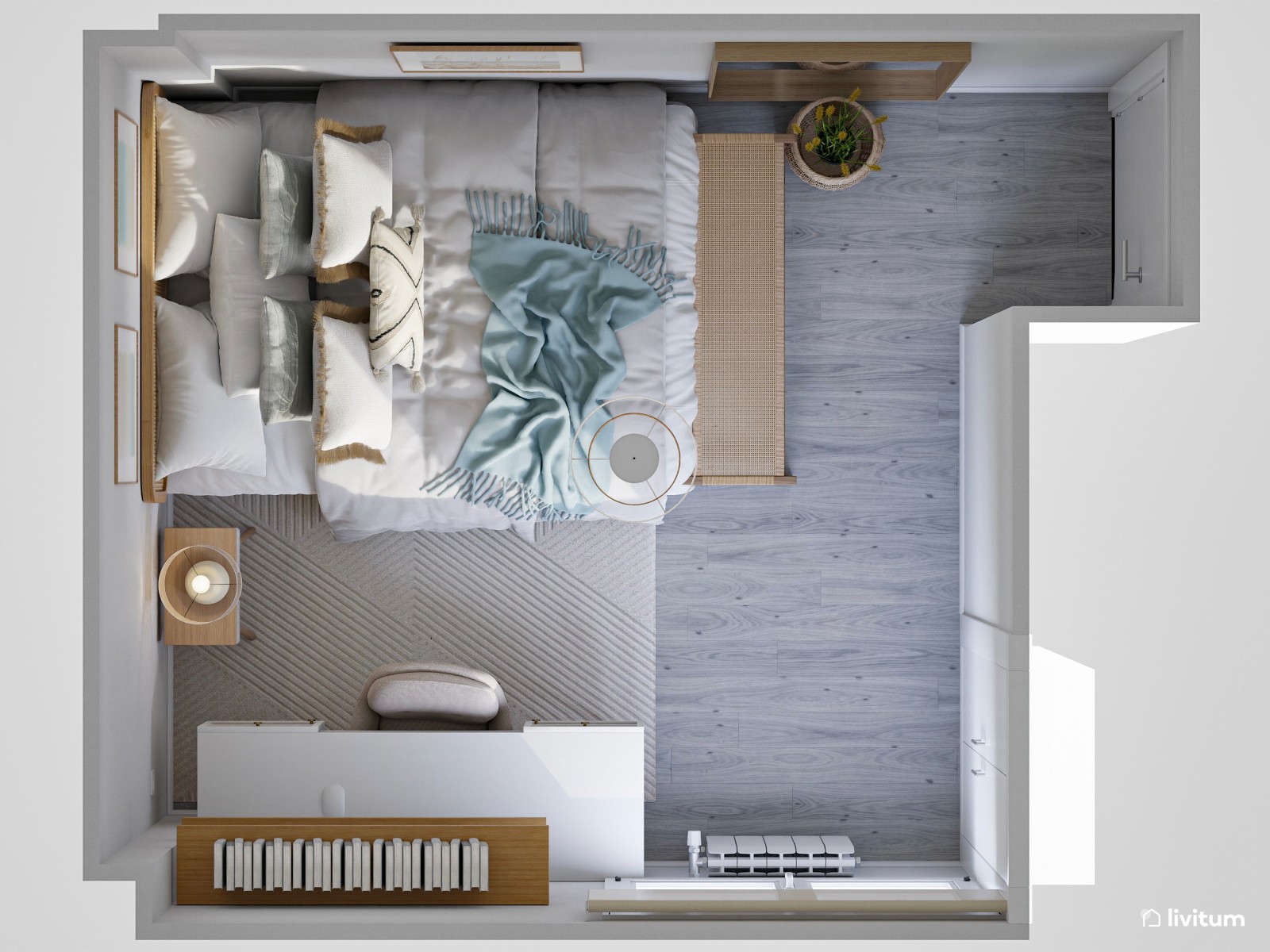 Habitación juvenil con decoración natural y apacible zona de estudio