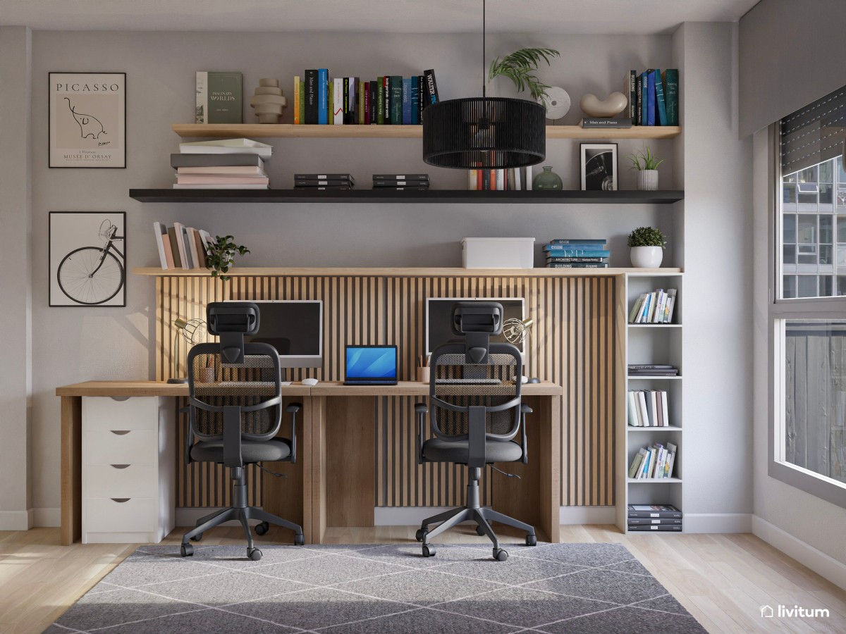 Habitación juvenil con escritorio con detalles en negro