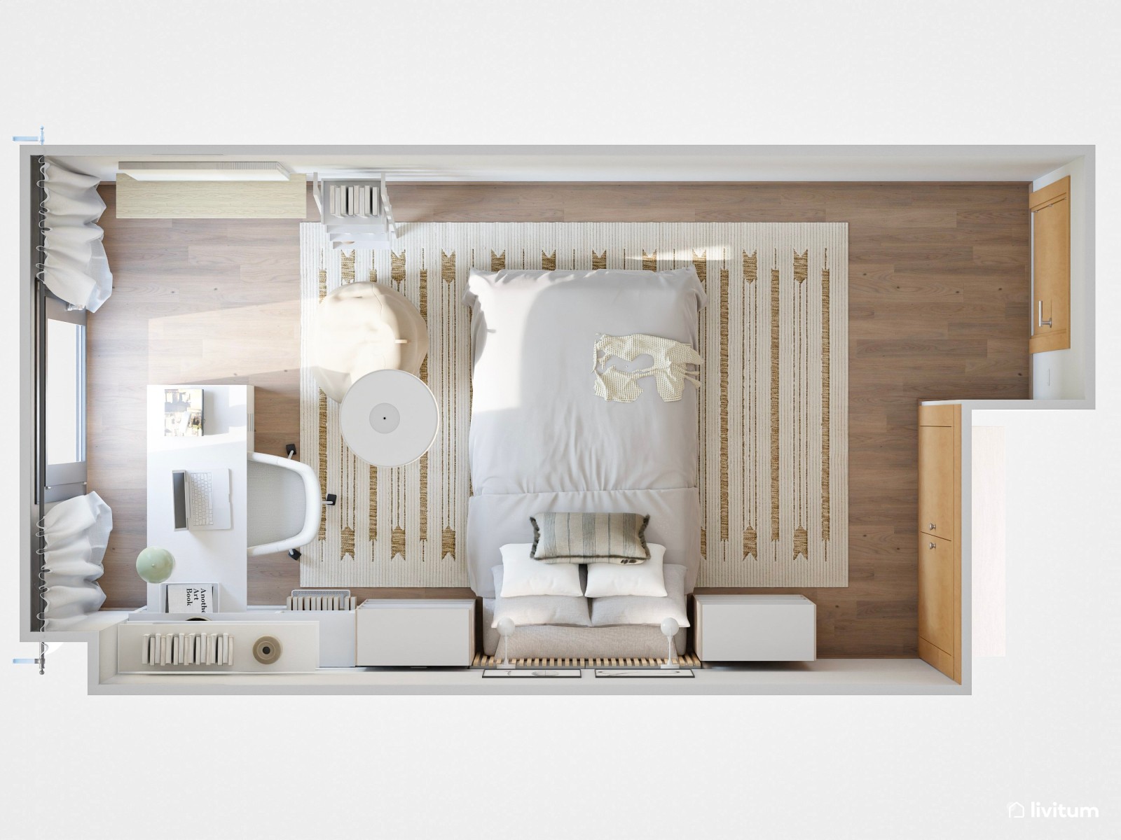 Habitación juvenil con librería y zona de estudio 