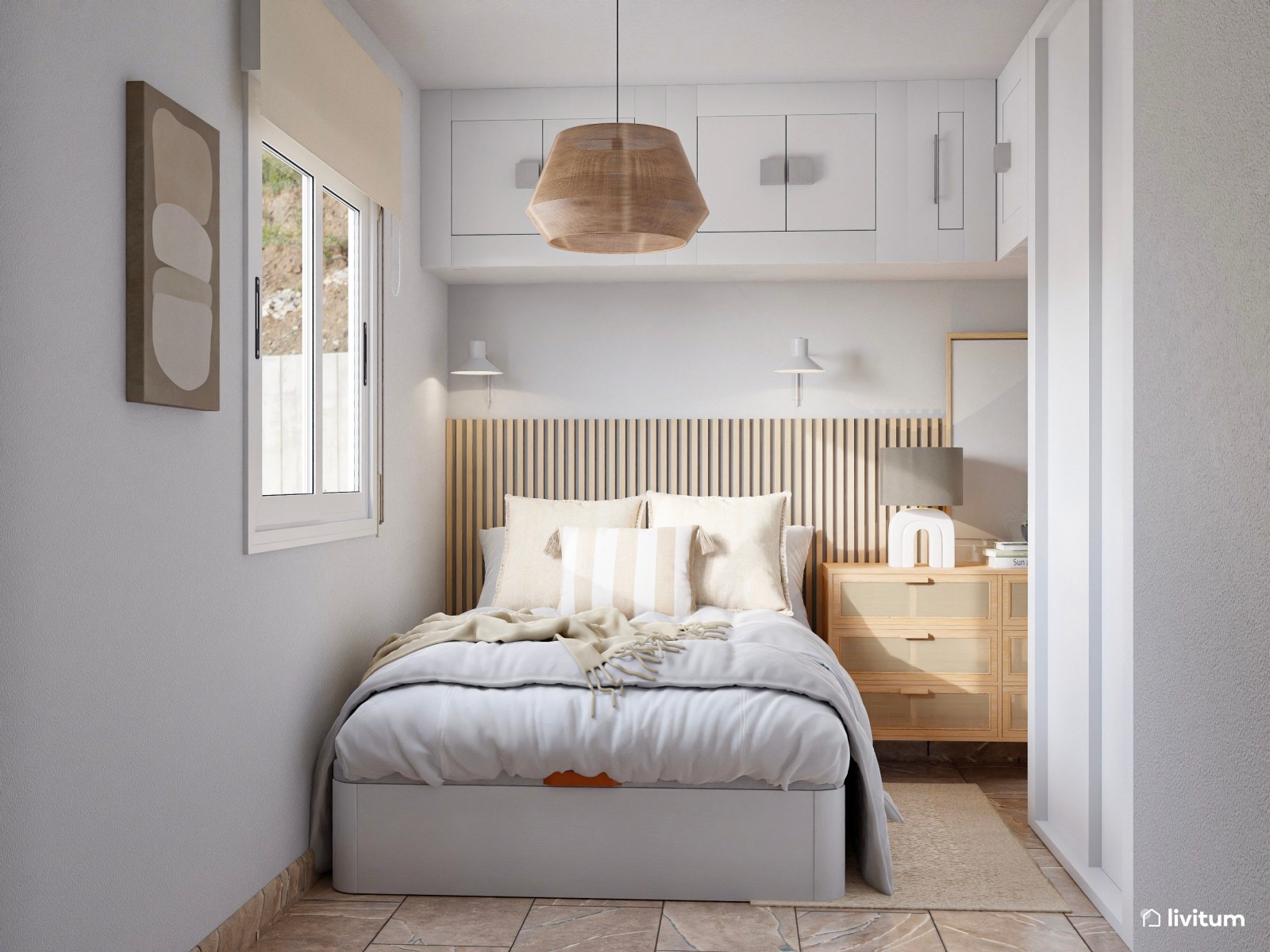 Habitación juvenil de 11 m² de planta irregular con zona de escritorio