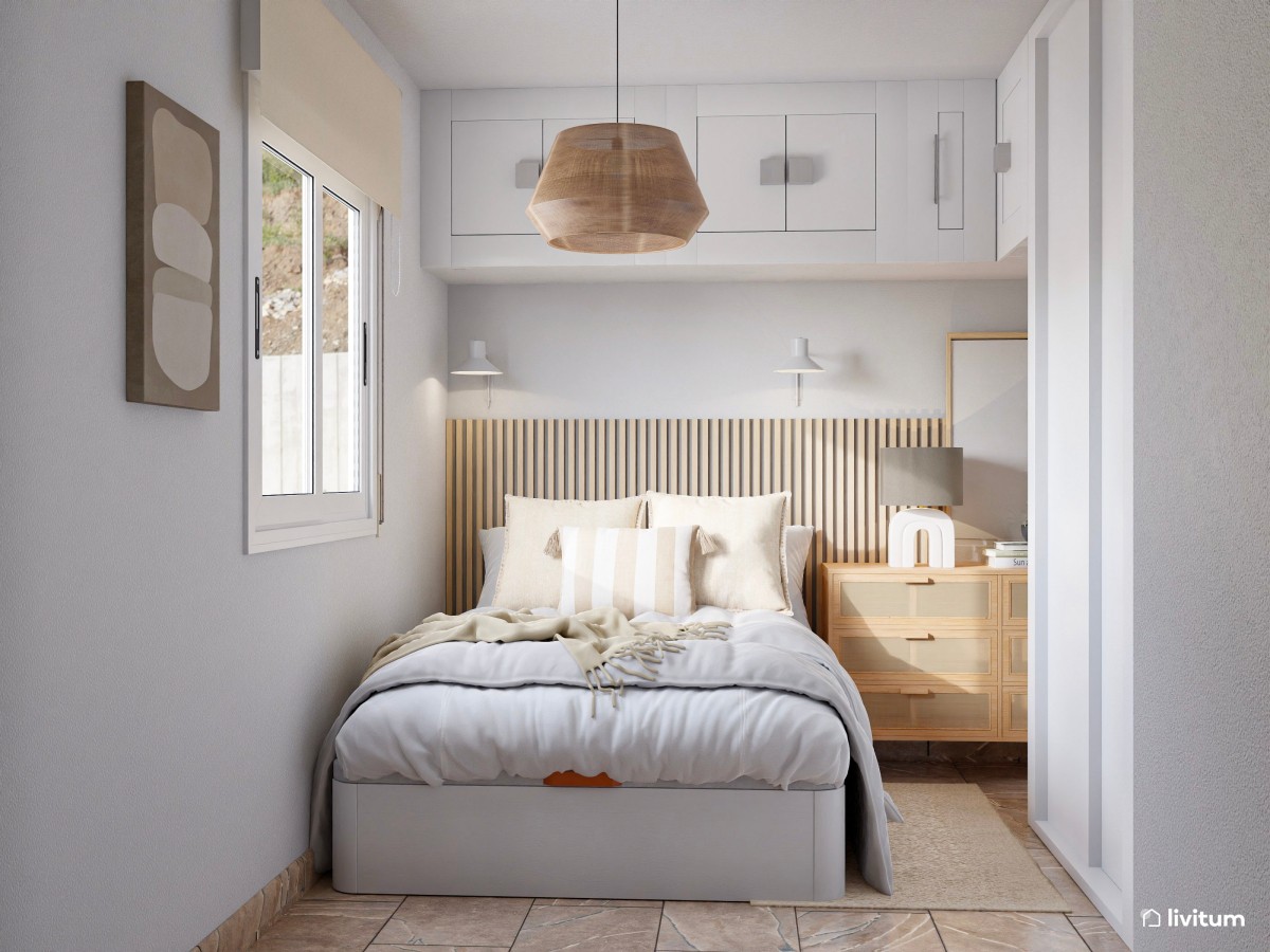 Habitación juvenil de 11 m² de planta irregular con zona de escritorio