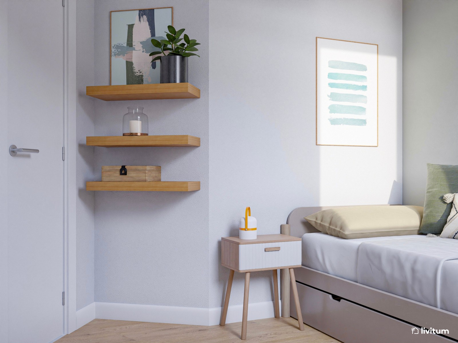 Habitación juvenil de 6 m² con cama nido y rincón de estudio